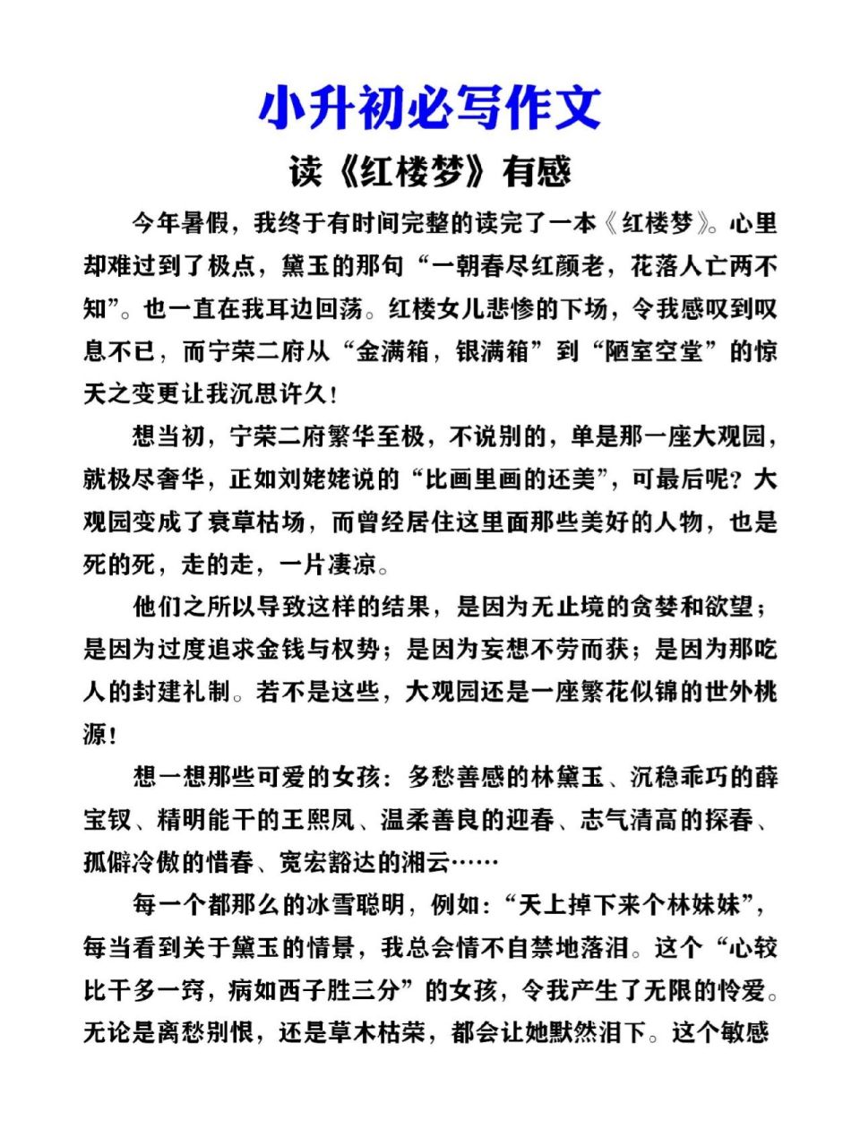 小升初必写《红楼梦》读后感