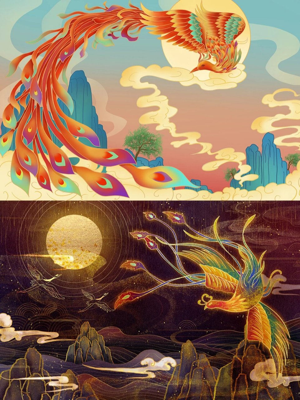 国潮97烫金祥云百鸟朝凤海报背景图 78今日素材96 74国潮动物