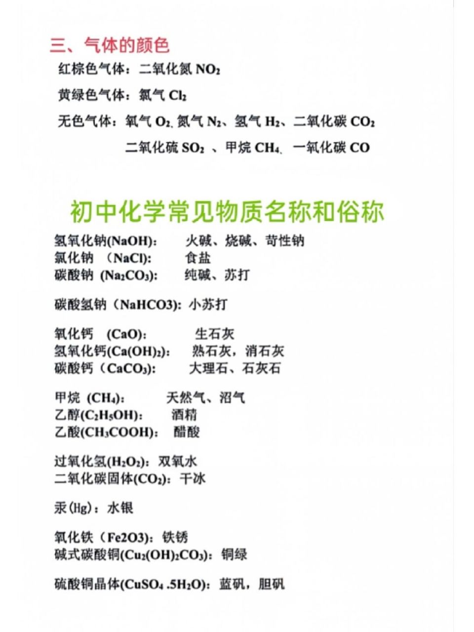 中考化学常见物质的颜色 初中化学常见物质的颜色,名称和俗称,对你有