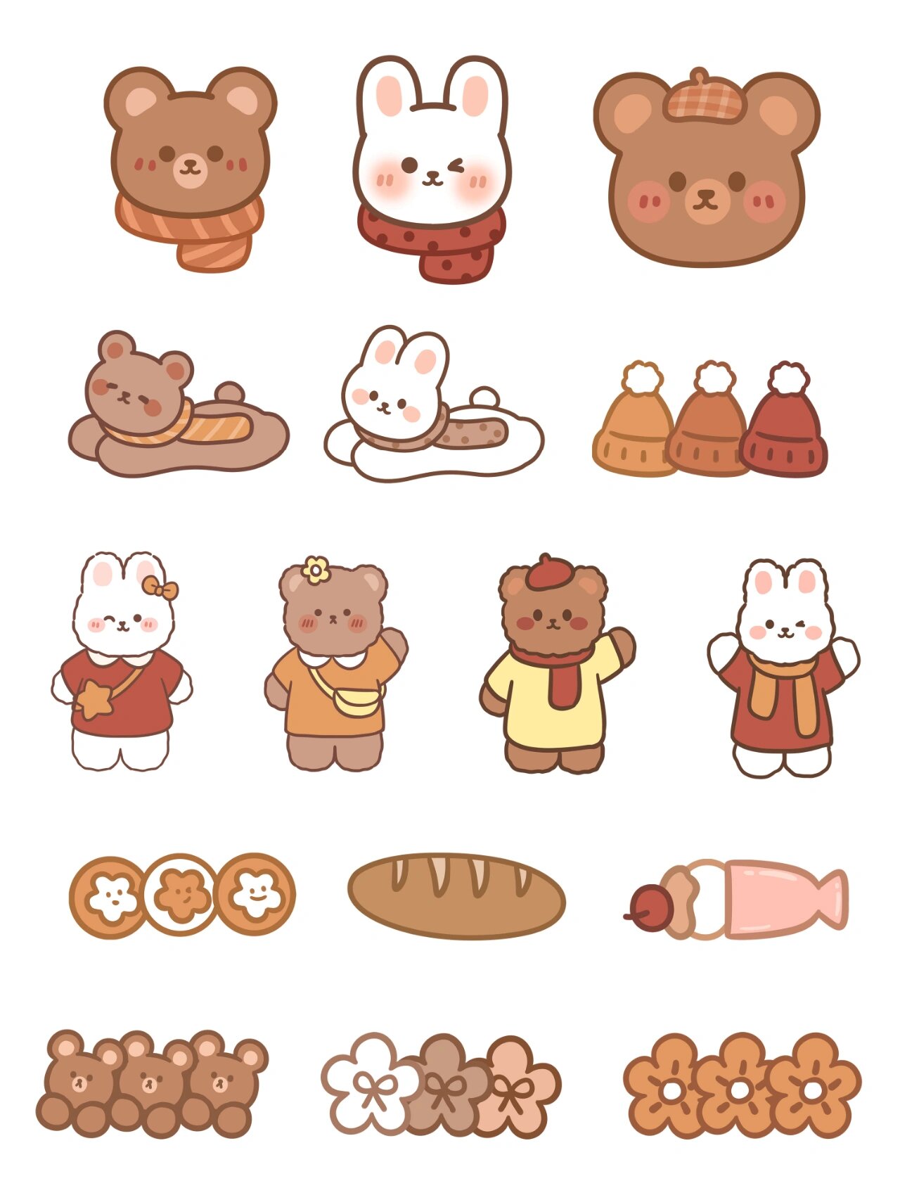 手帐贴纸|小熊小兔可爱手帐素材