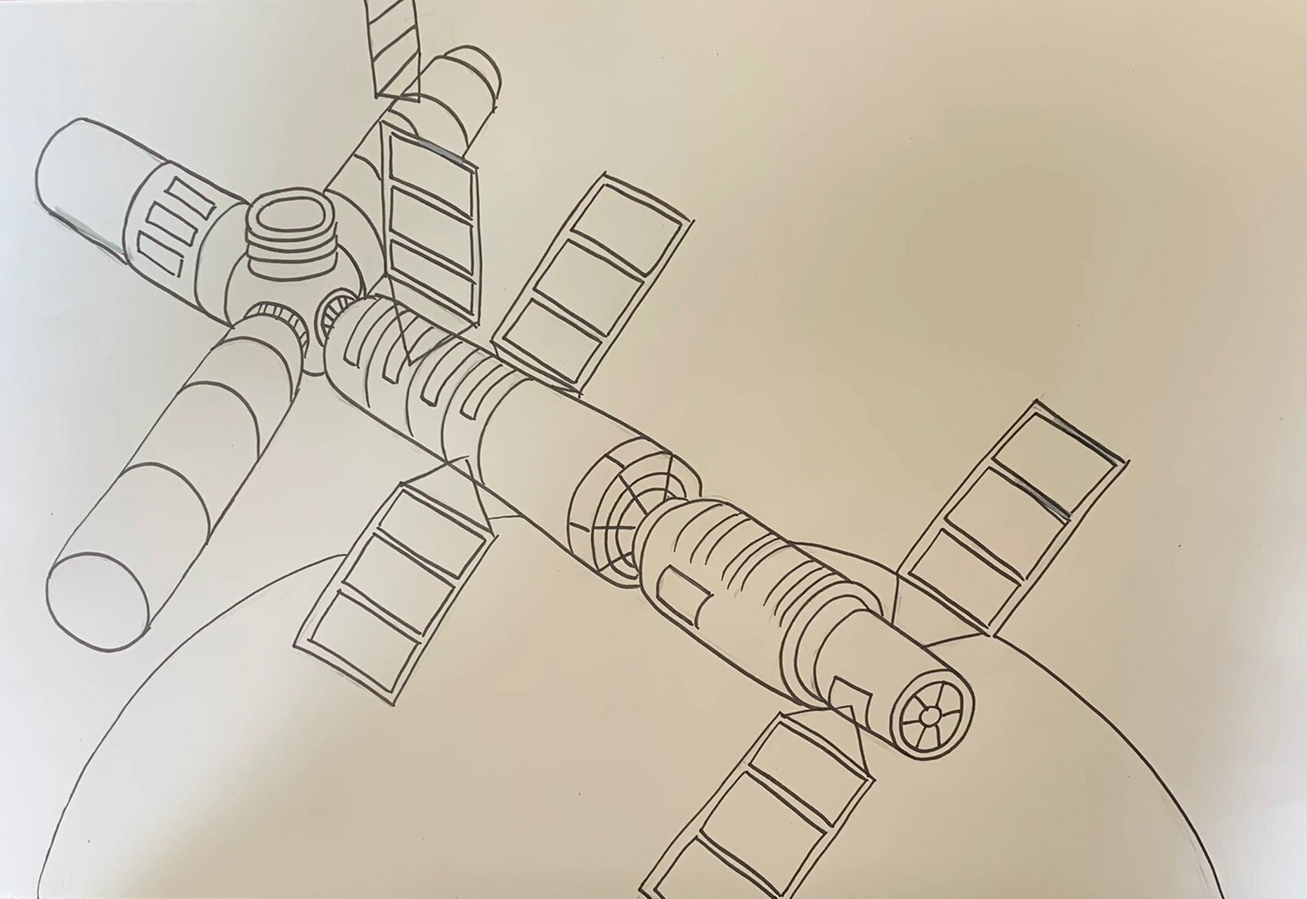 通过观察空间站,用点线面结合的方式创作一幅画 2.