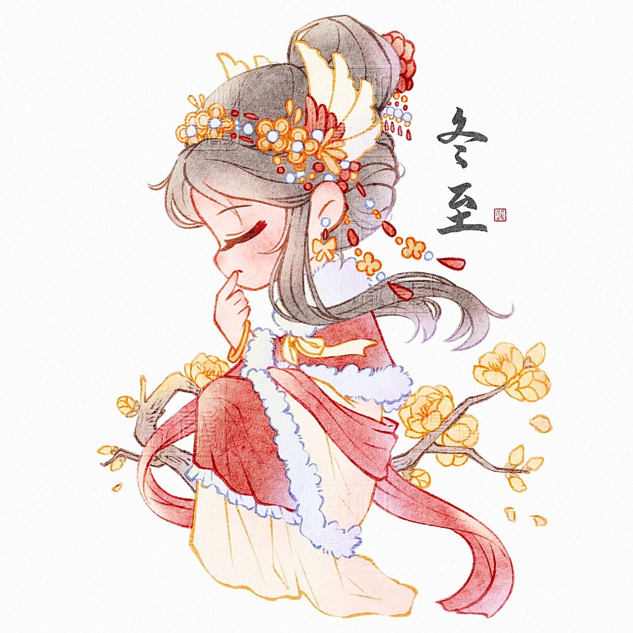 二十四节气拟人插画 | 冬至 冬至 笔刷: 勾线【6b铅笔】 上色【蓉儿