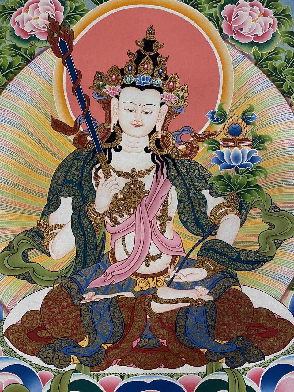 尼泊尔手绘唐卡之虚空藏菩萨 尼泊尔手绘唐卡艺术!