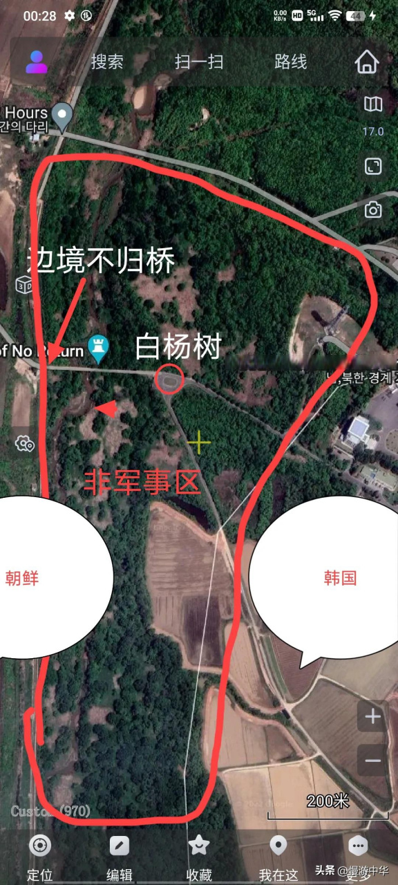 韩朝三八线板门店斧头白杨树事件示意图