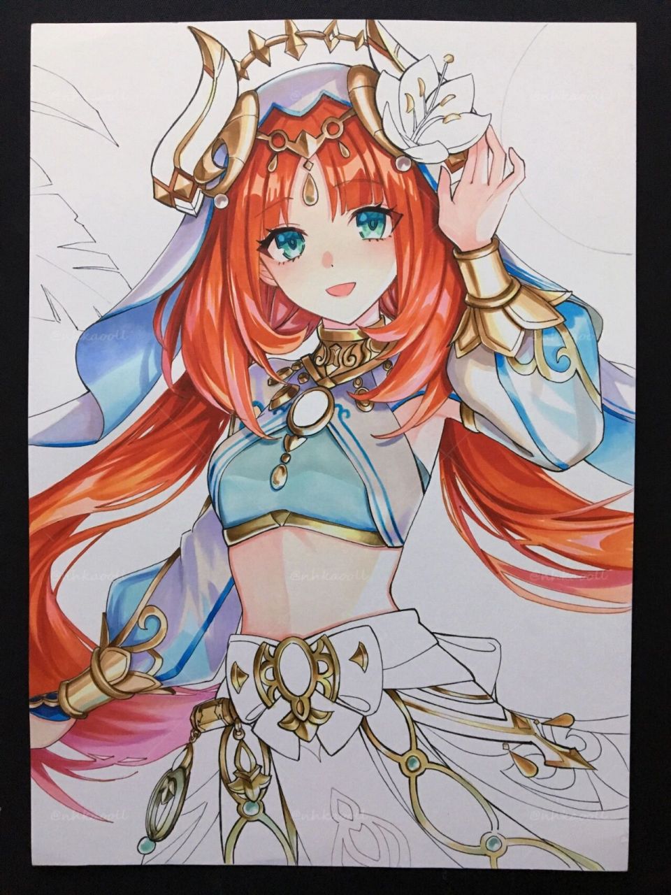 原神妮露马克笔手绘带过程 91马克笔:法卡勒三代 91勾线笔:三菱