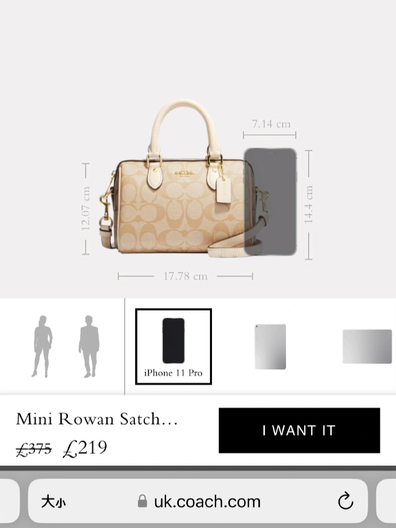 最近迷上了coach mini rowan 尺寸长约18cm 高约12cm(图26615)