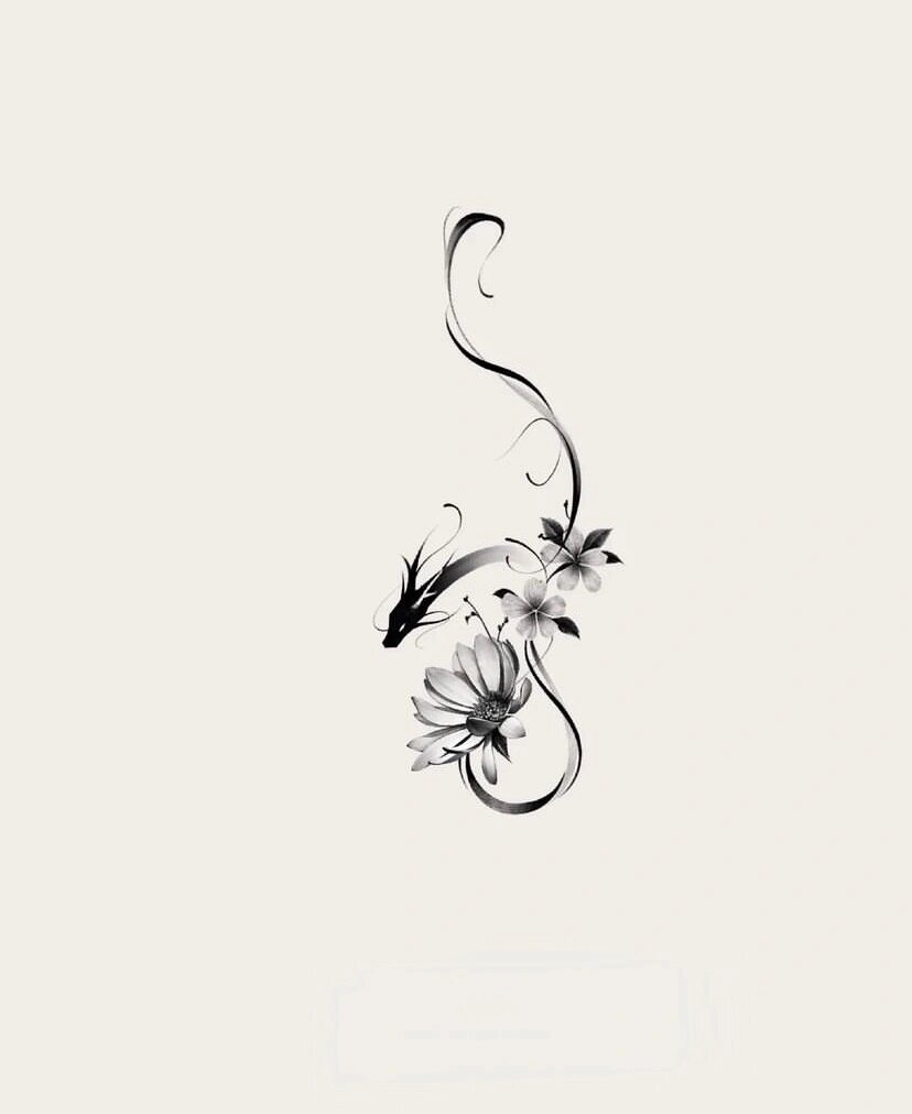 小清新水墨|龙 蝴蝶纹身手稿