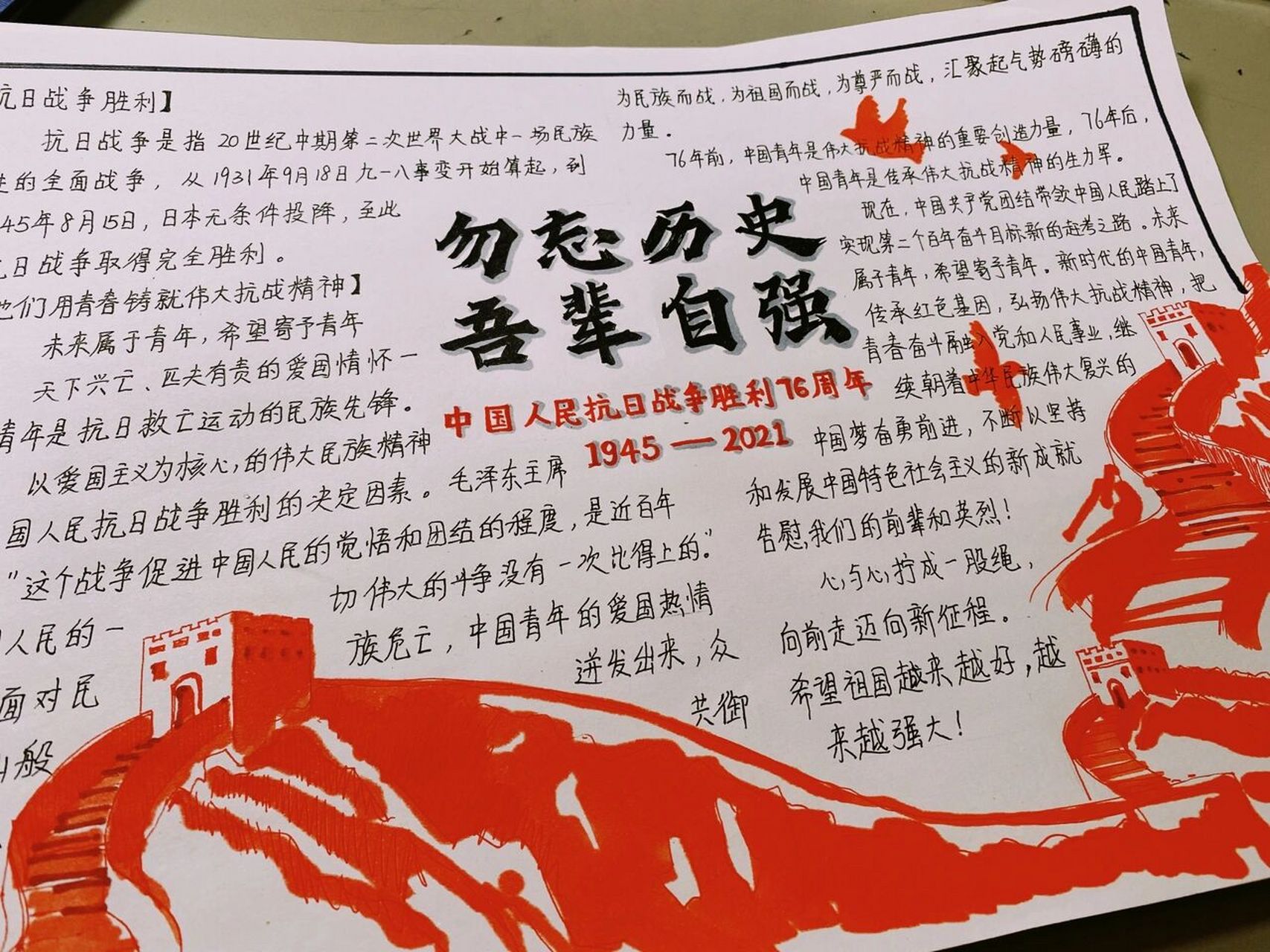 抗日战争胜利76周年手抄报 手抄报的主人说,这次我有些敷衍了事了,就