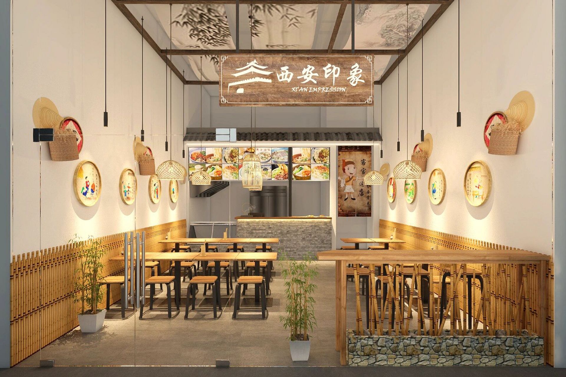 新加坡装修|西安小吃面馆设计案例 项目地址:vision exchange & kinex