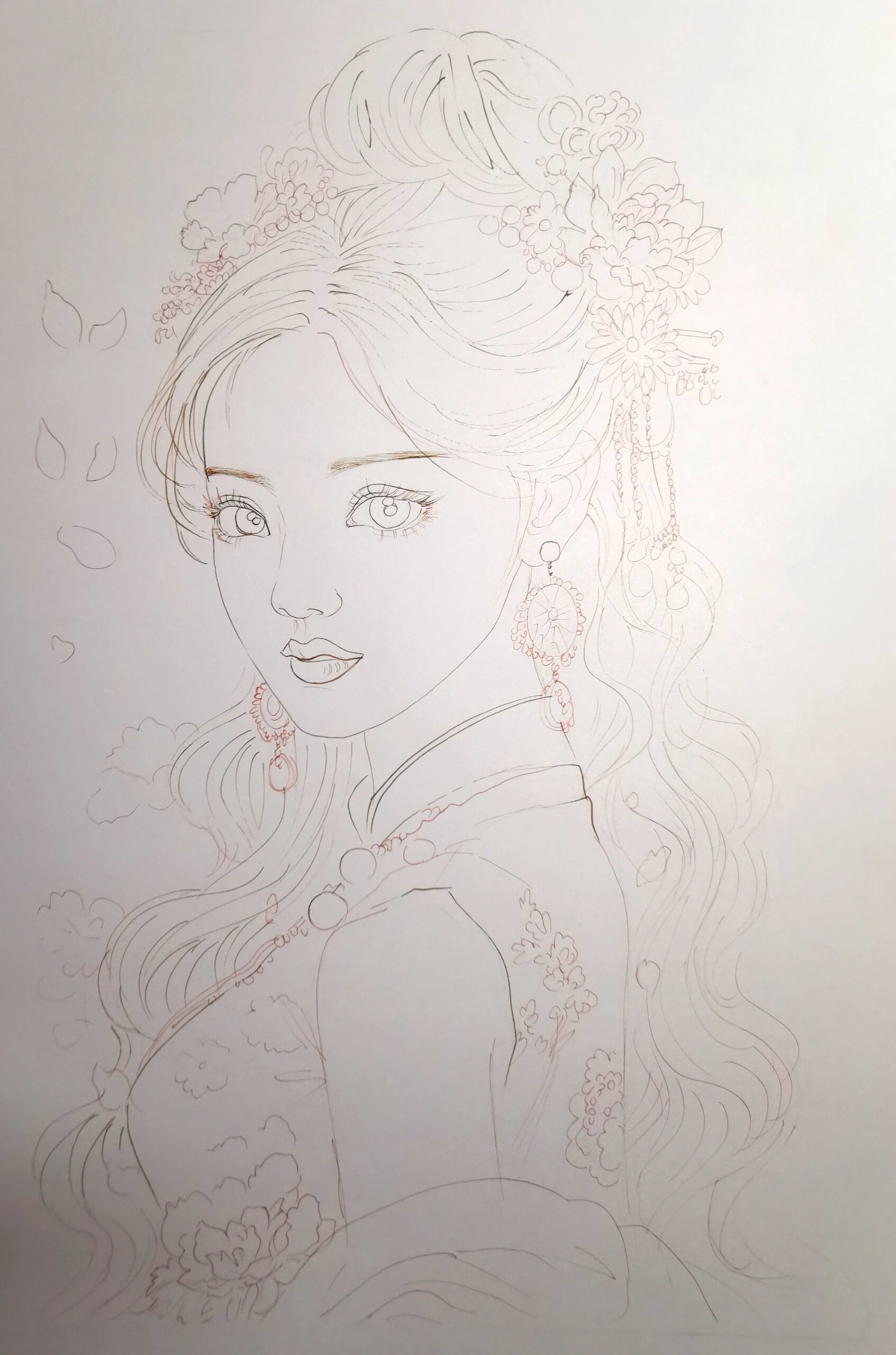 马克笔古装美人图(步骤图 线稿)