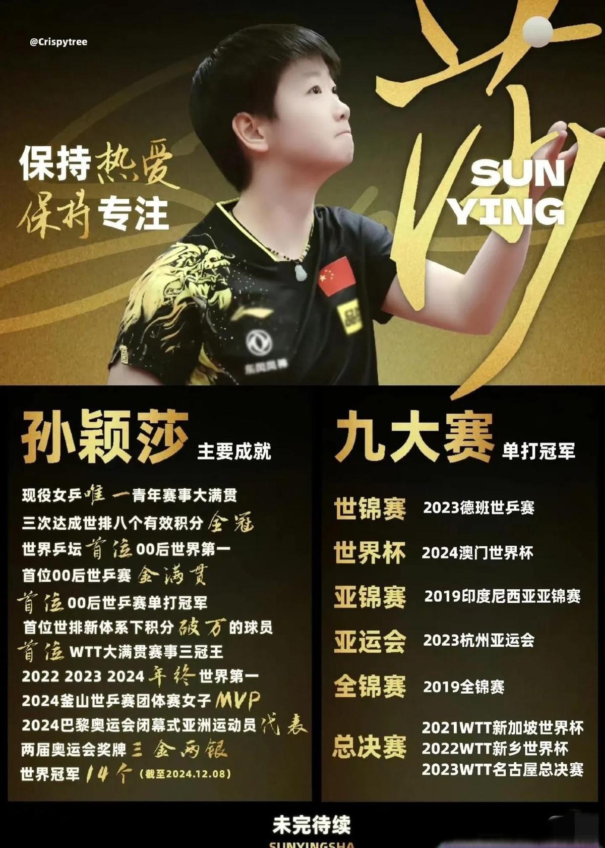 中国大满贯宣传海报,孙颖莎上榜孙颖莎任务简介孙颖莎展板孙颖莎球迷