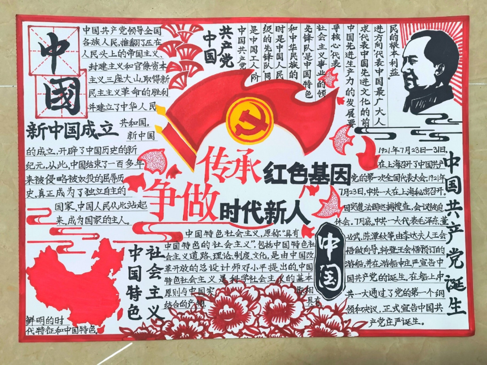 关于学习"四史"手抄报 红色基因手抄报 在度娘搜集相关元素绘制出来的