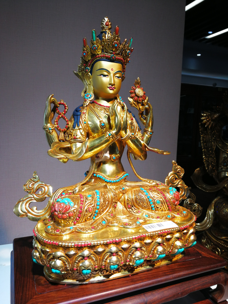 [绿丝带][绿丝带]尼泊尔四臂观音鎏金 [音乐][音乐]释迦族精品 高度