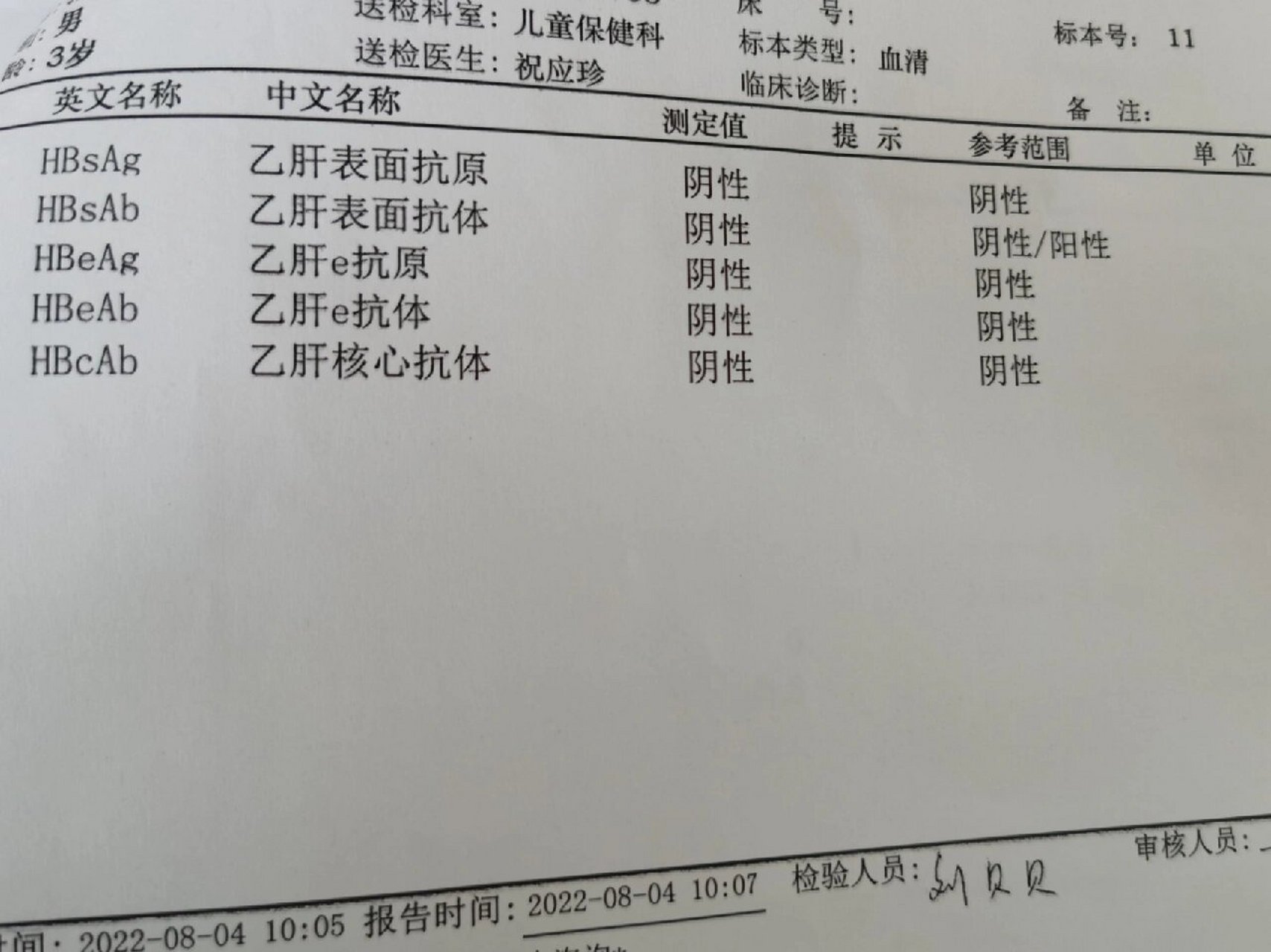 乙肝表面抗体阴性图片