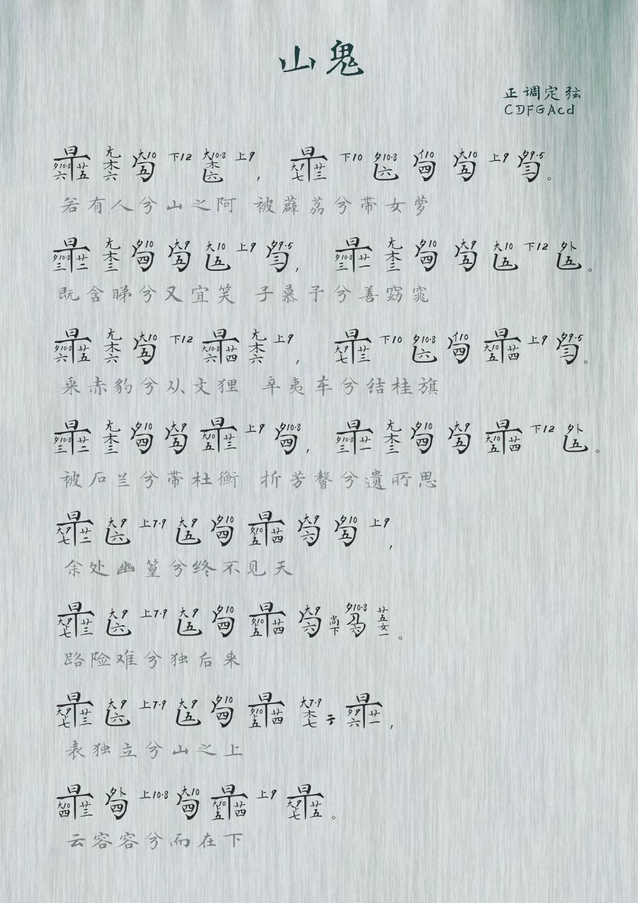 《山鬼》古琴谱 谱子不是我改编的,纯分享,可出教学,详情私我.