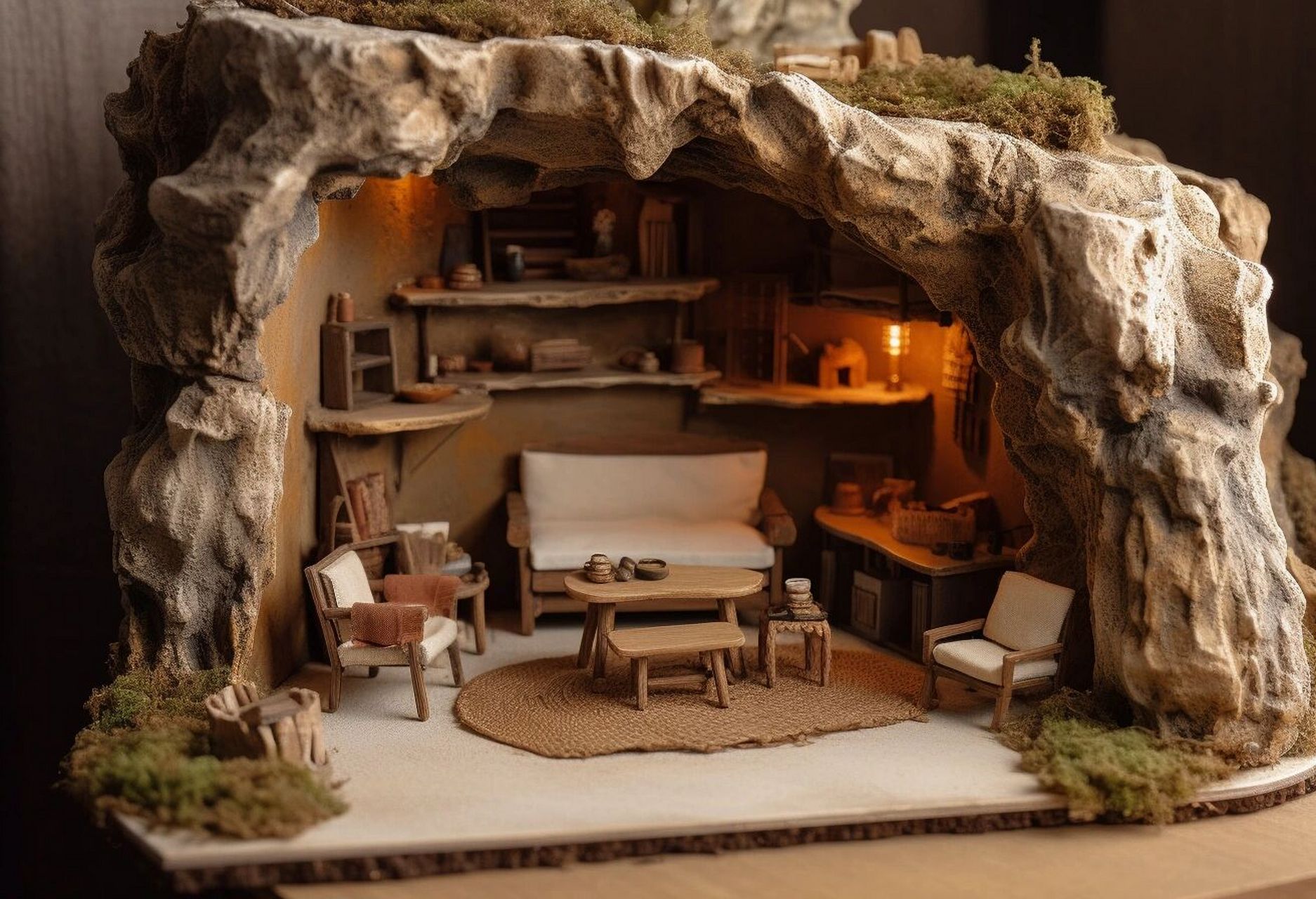微缩模型|山洞中的小屋