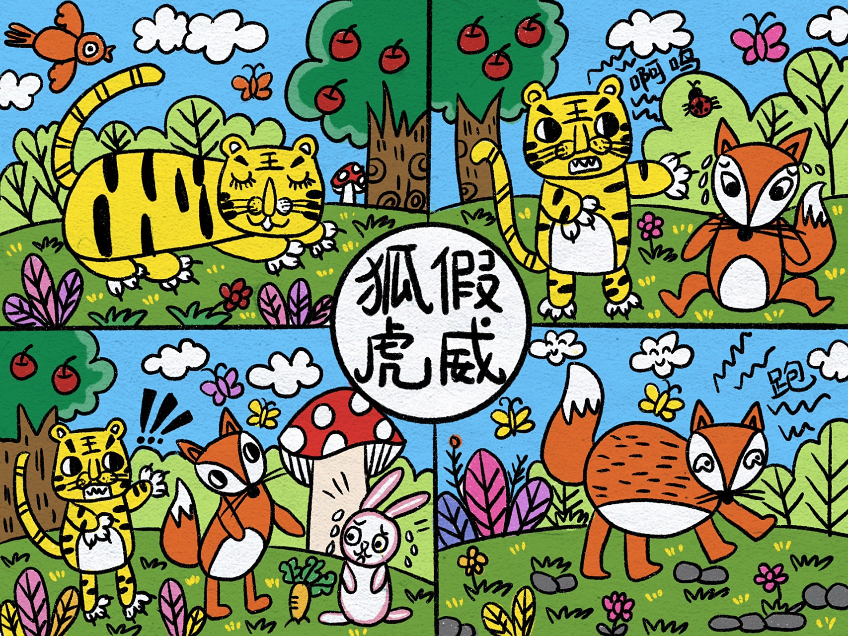 创意美术儿童画教程-成语故事狐假虎威