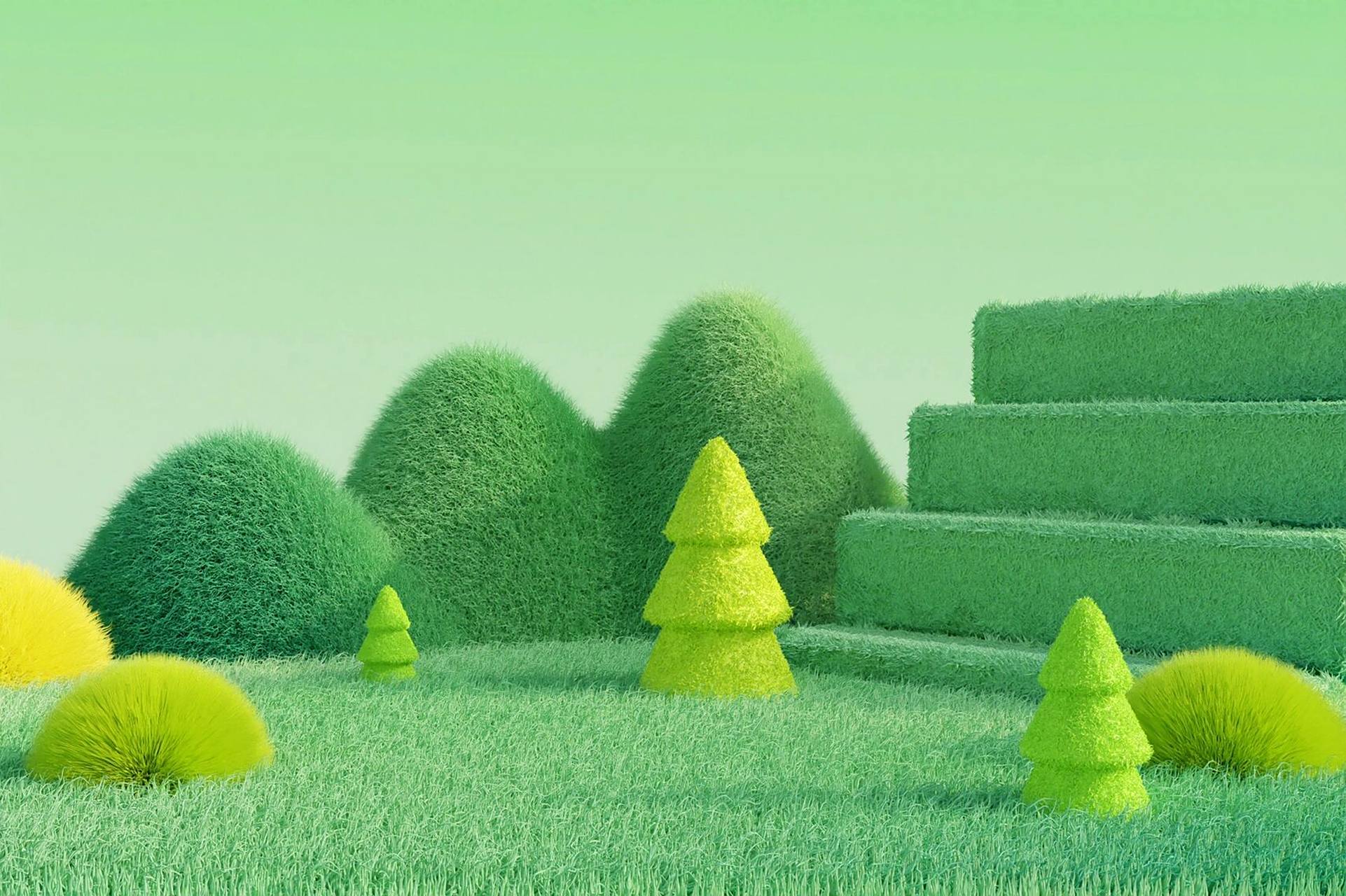 森林-毛绒-3d场景图 91可爱毛绒小树,山丘,山峰,绿色森林,花草,水面