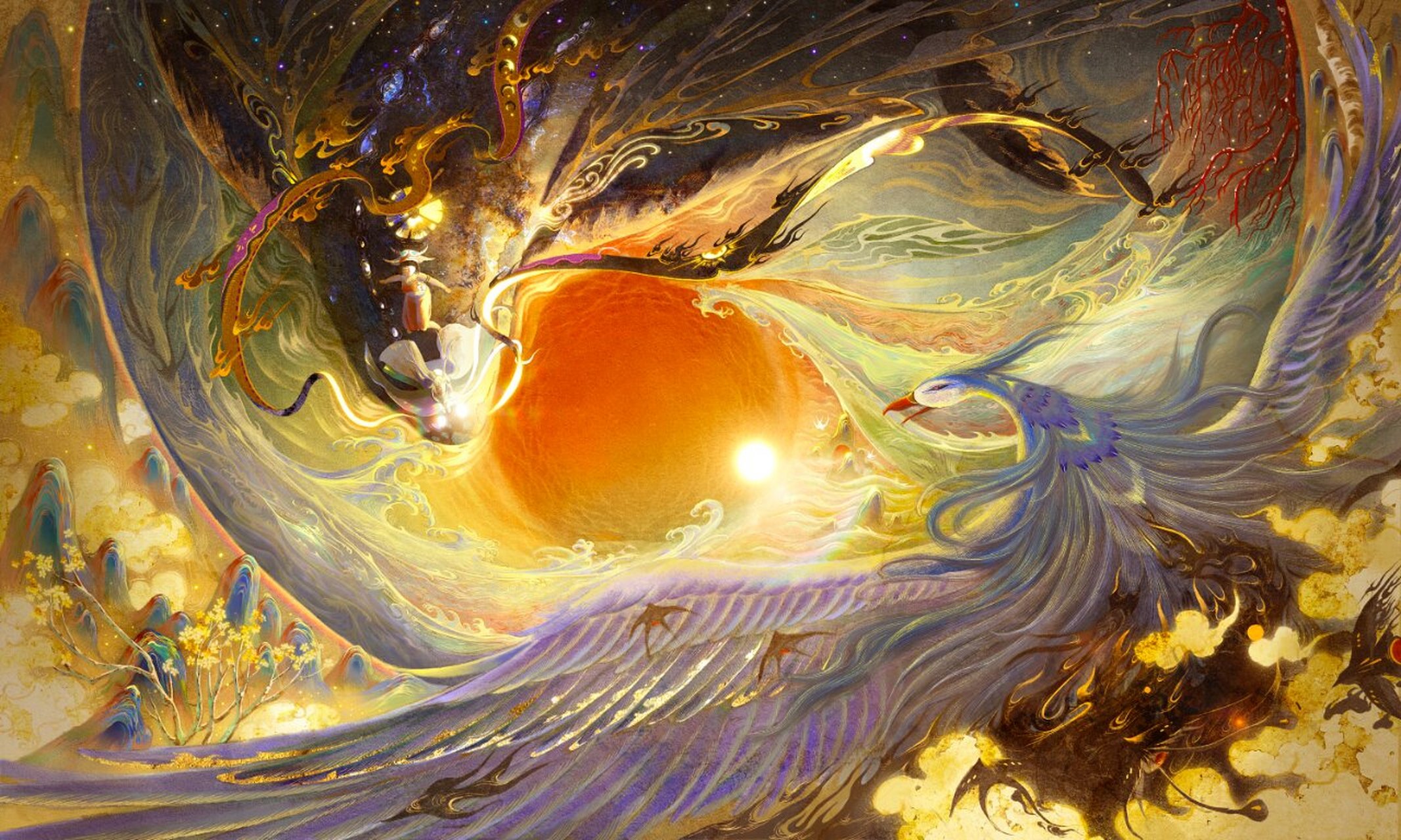 84|精卫填海 莲鹤一梦 哪吒 今天带来的是古风主题神话故事插画分享