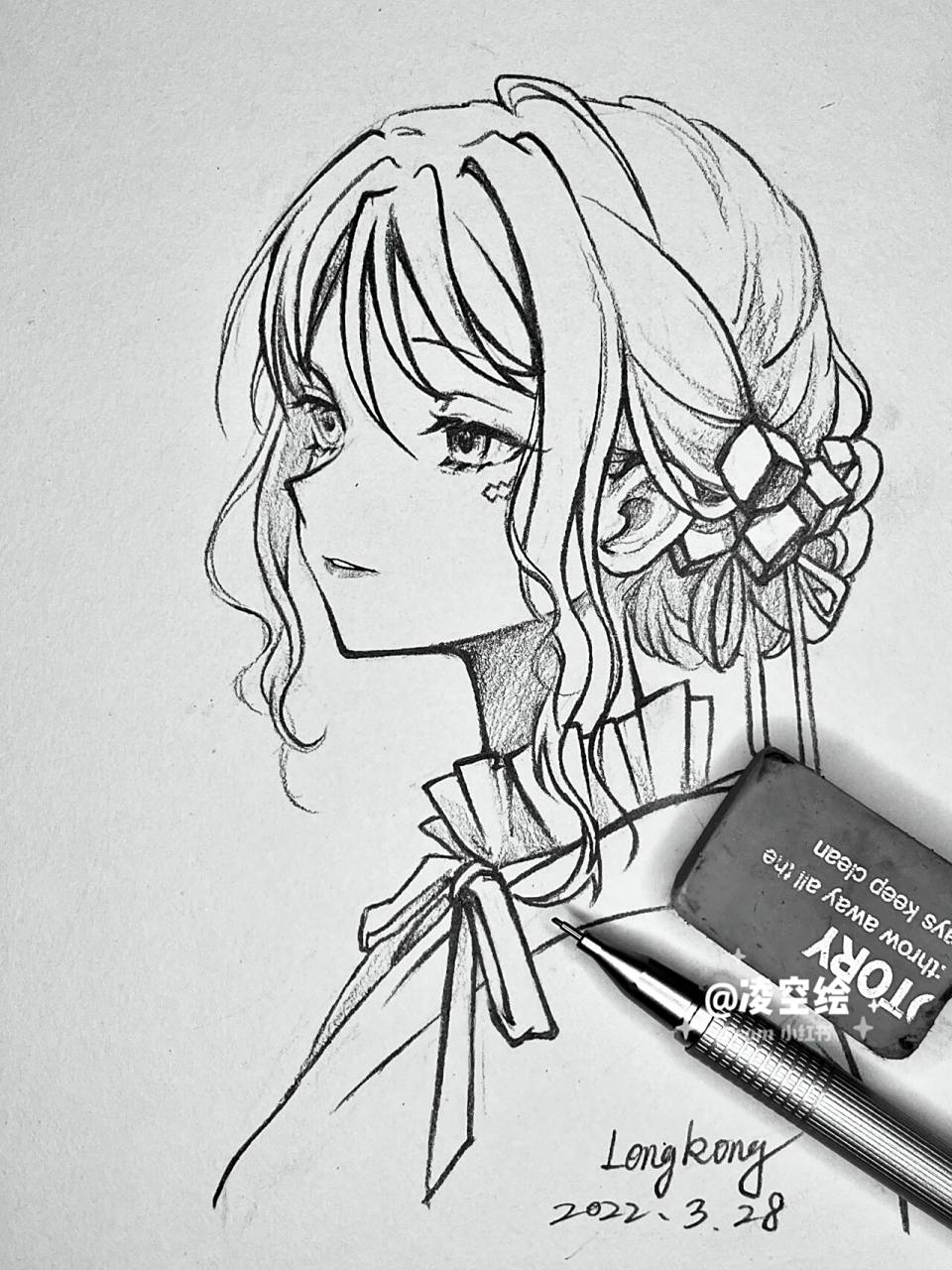 有点迷人的漫画小女神手绘黑白线稿步骤图 气质小女神动漫人物画作