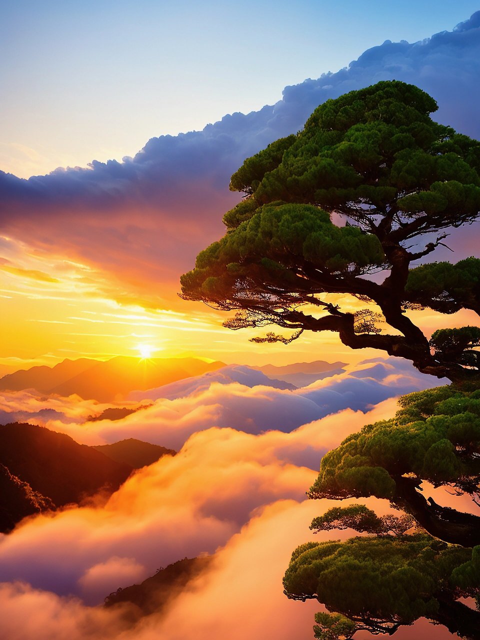 山川美景云雾之上大松树