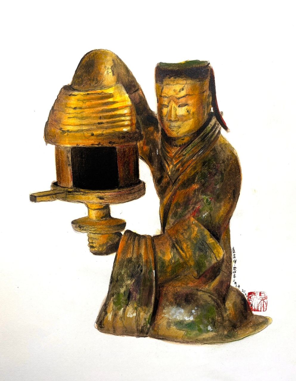 手绘|西汉·长信宫灯 手绘7190文物 【西汉·长信宫灯】 藏|河北