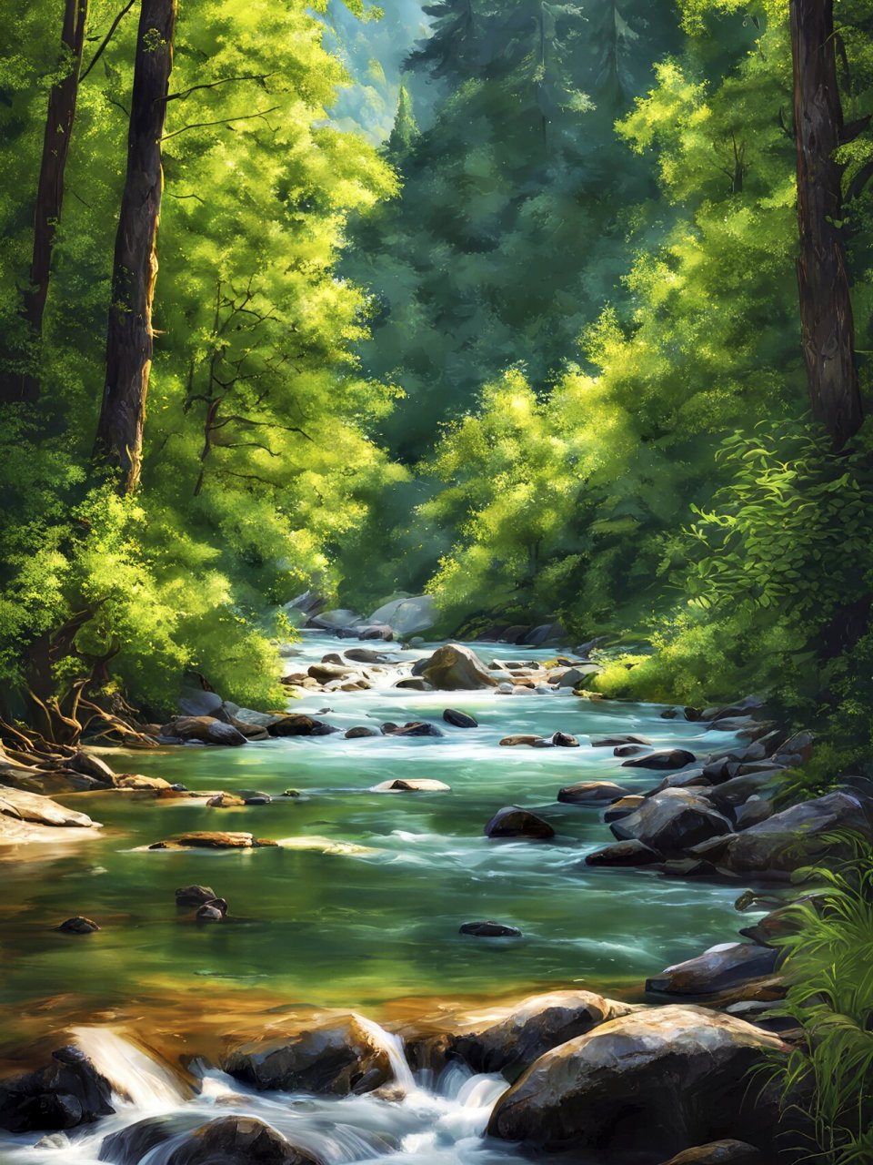 治愈系手机风景壁纸—林间的小河 拿图请留痕,需要原图请私信,免费送.