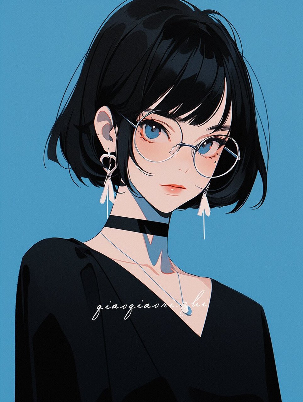 极简美学|插画头像|戴眼镜的短发女生