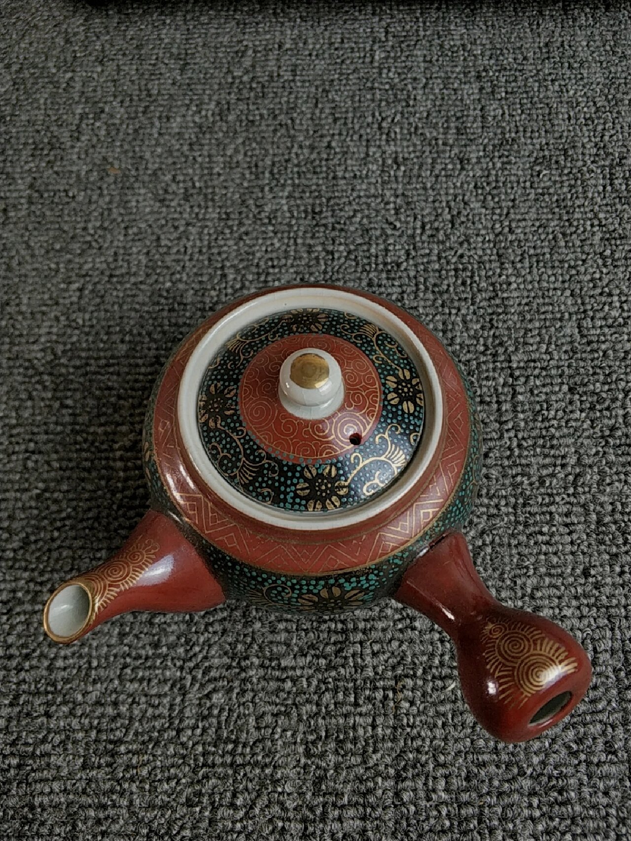 绿松石手绘|日本中古九谷烧青粒茶壶 老货全新未使用 青色的凸起颗粒