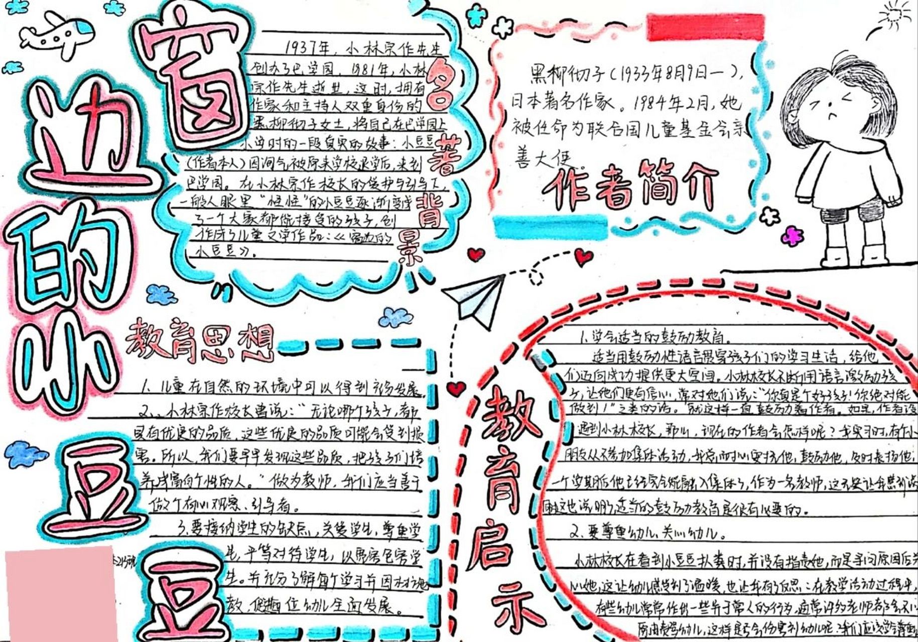 《窗边的小豆豆》手抄报 整理相册看到了期末作业 里面有些素材是借鉴