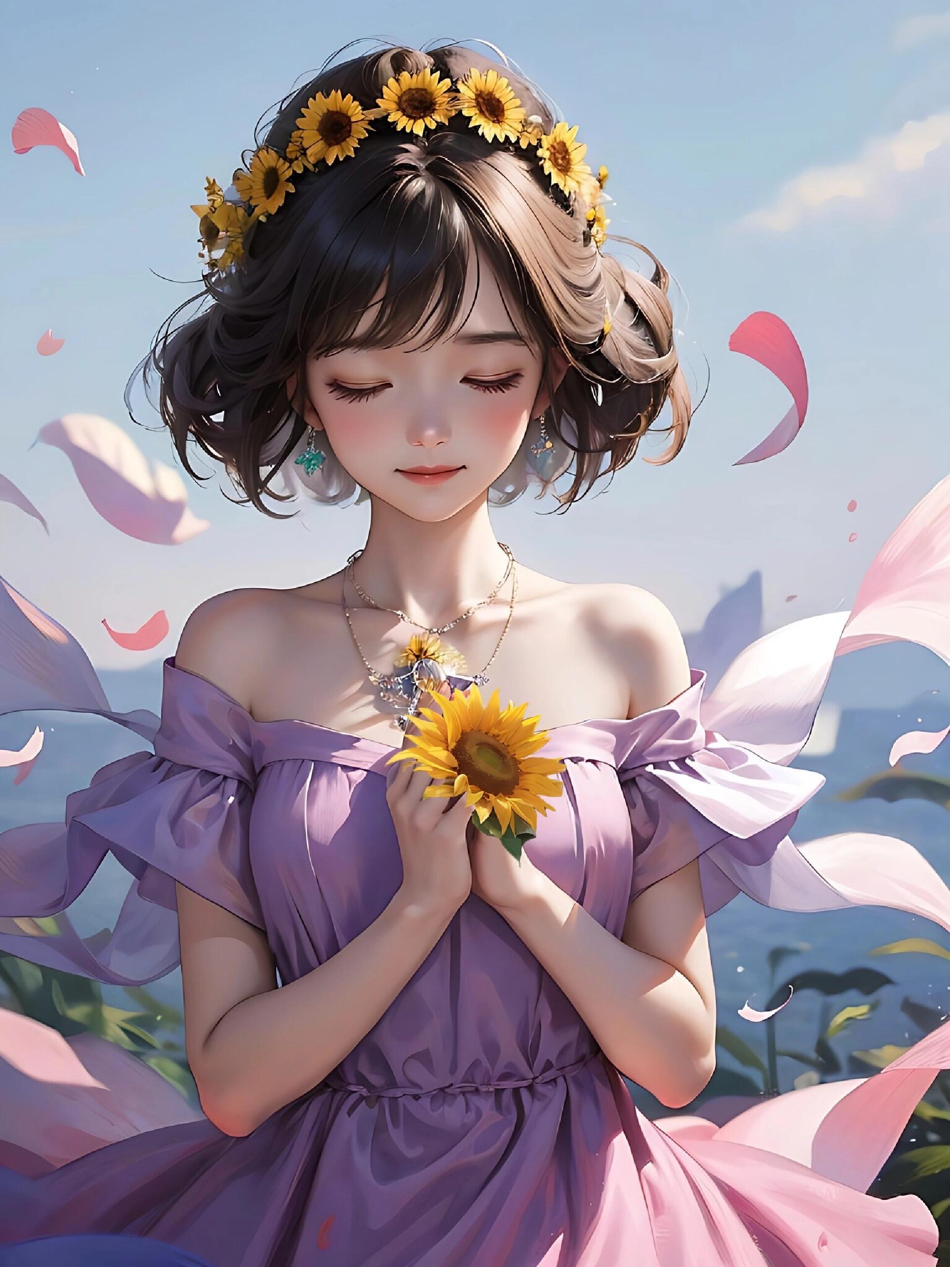 向日葵头像闭眼短发系列