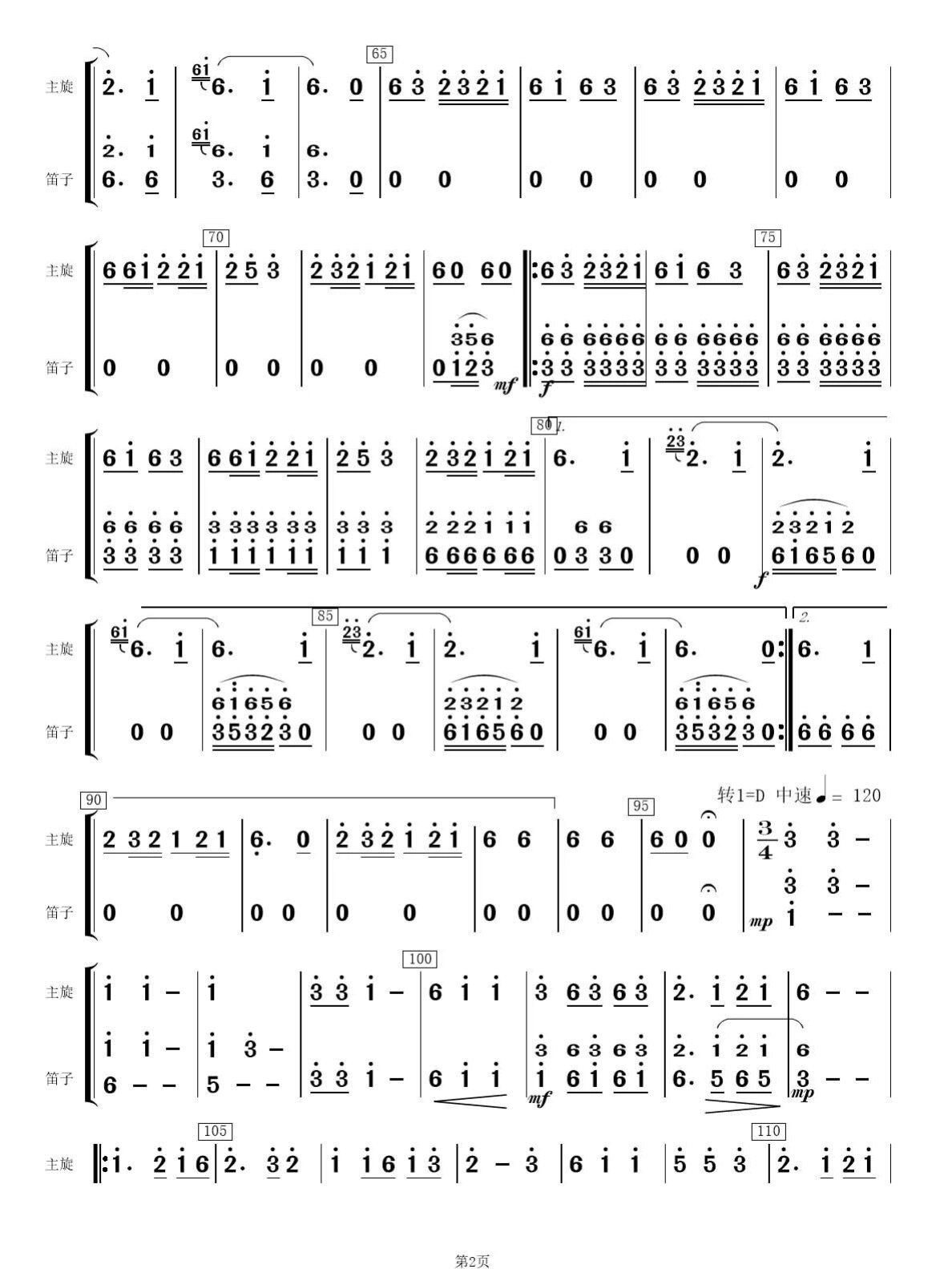 《瑶族舞曲》竹笛分谱