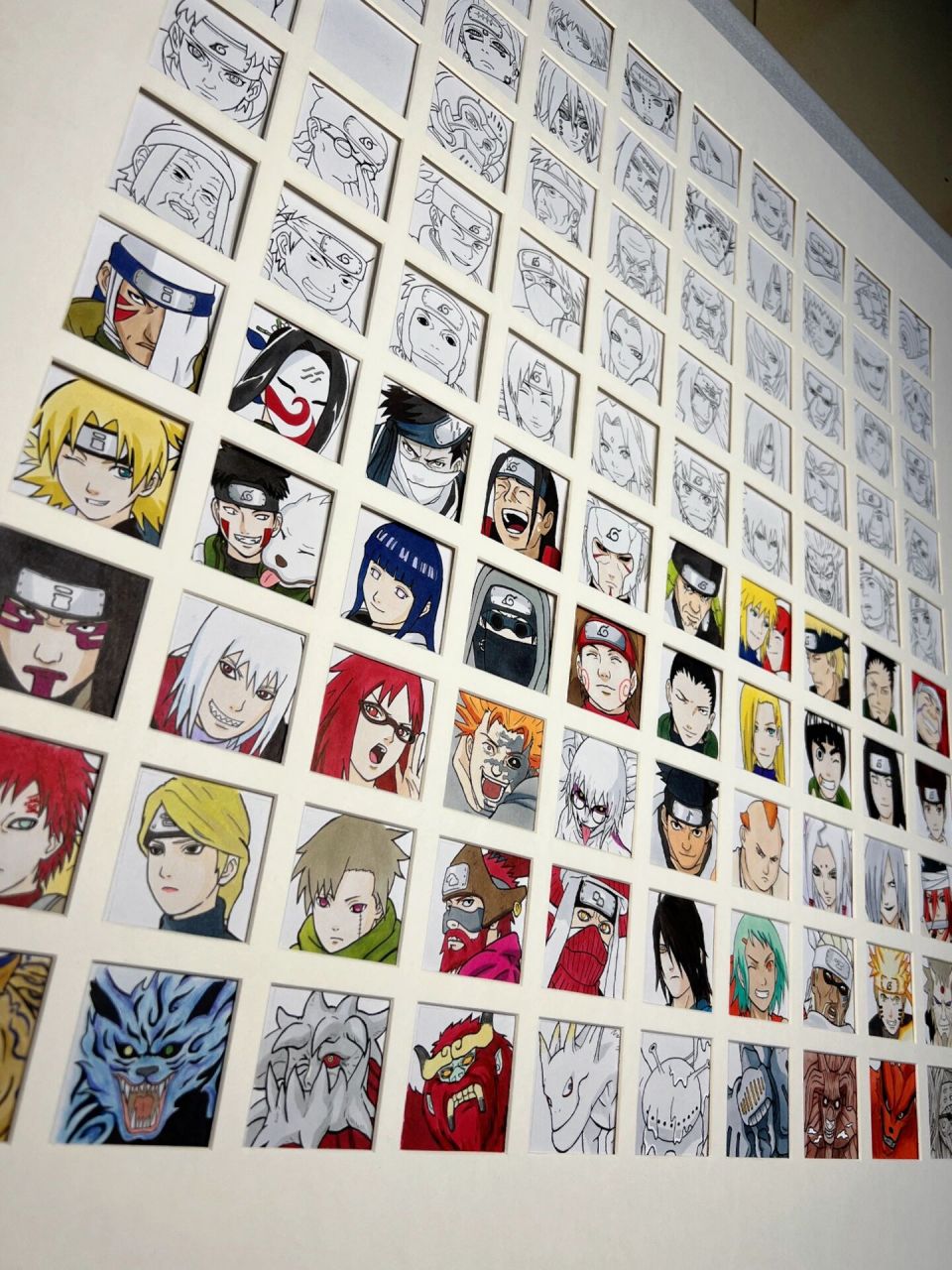 50/100 手绘火影忍者格子画 92纯手绘火影忍者100宫格人物