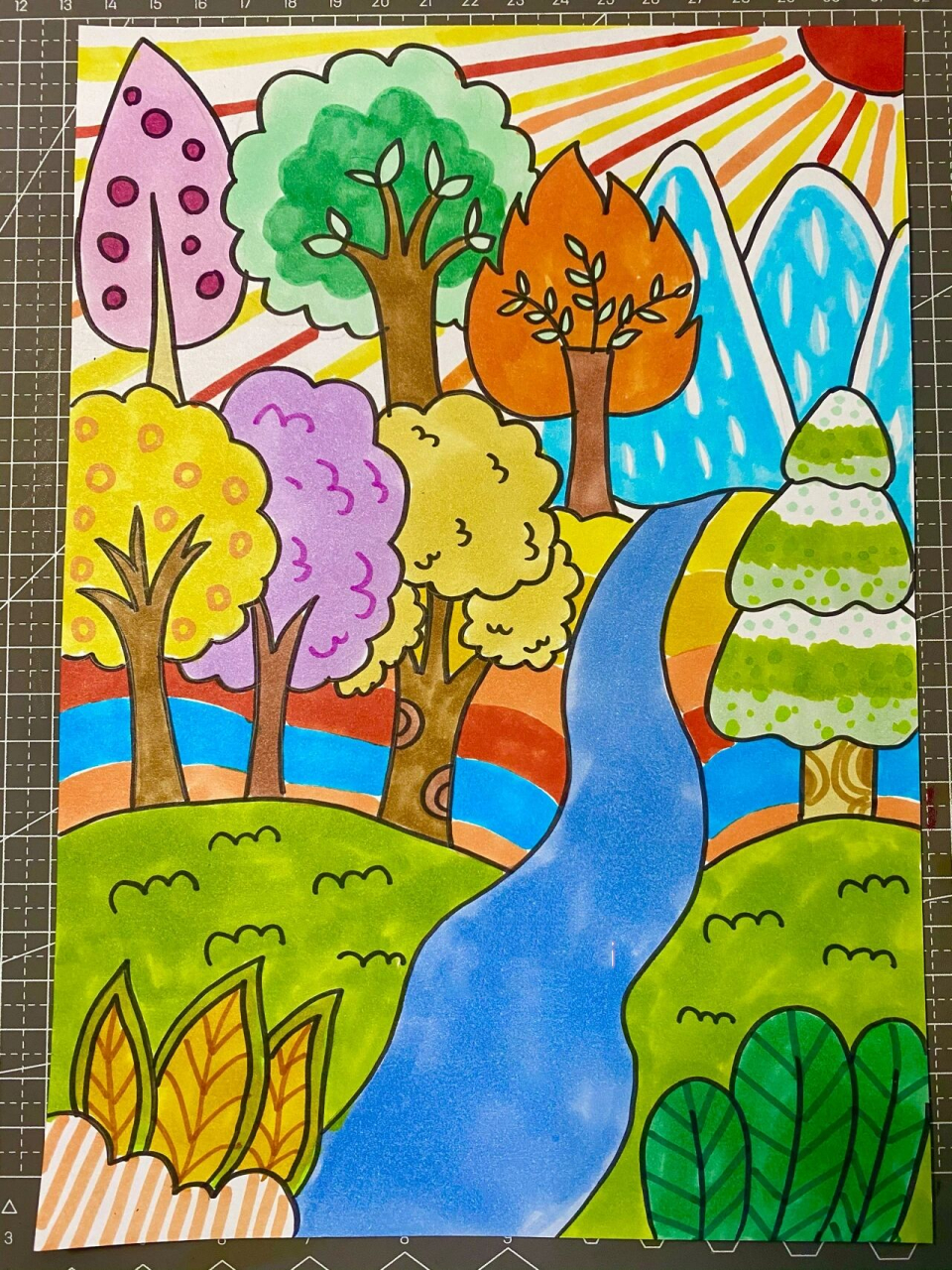 森林主题画儿童马克笔图片