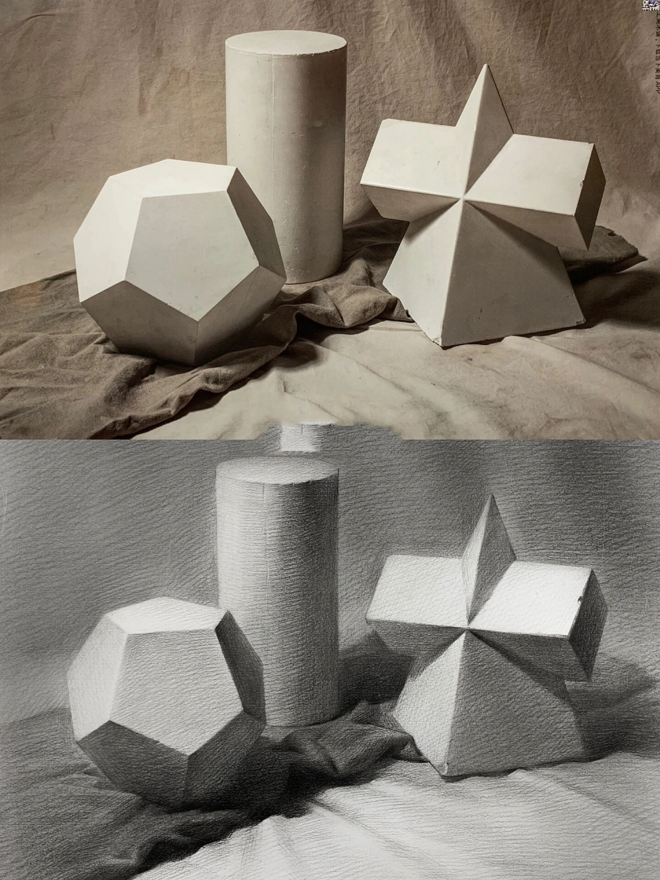 石膏几何体素描 高一的基础课,石膏几何体的作画步骤