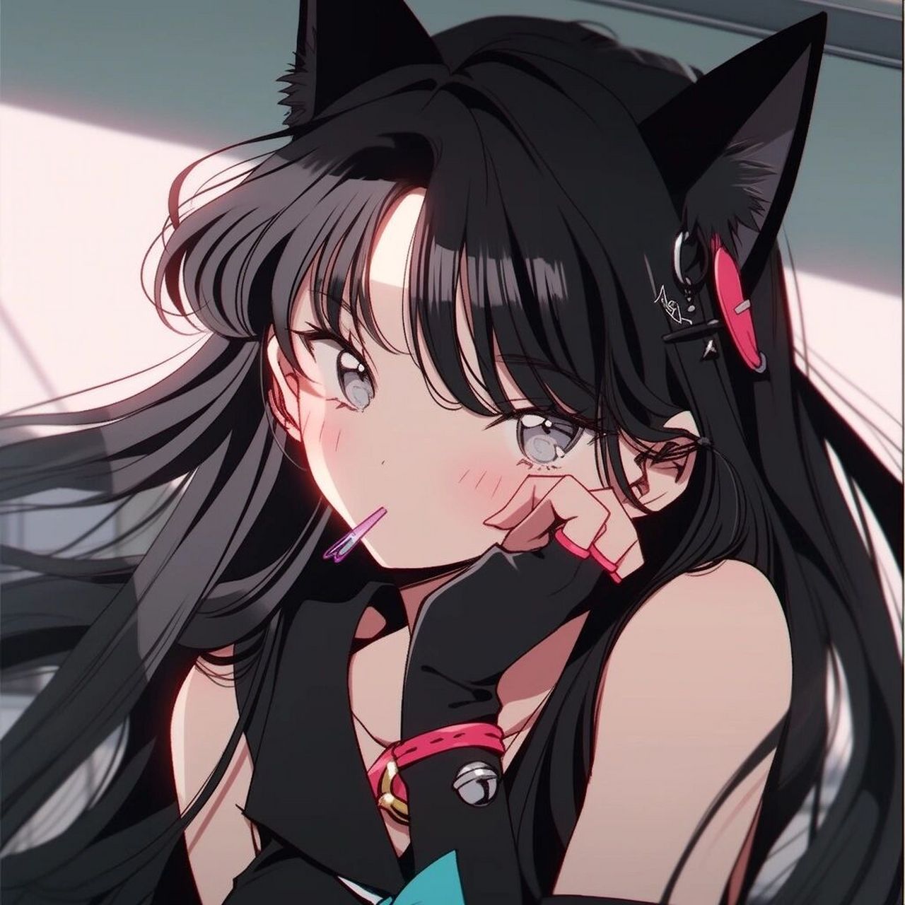 midjourney|旧漫头像-复古蒸汽波-甜酷猫女