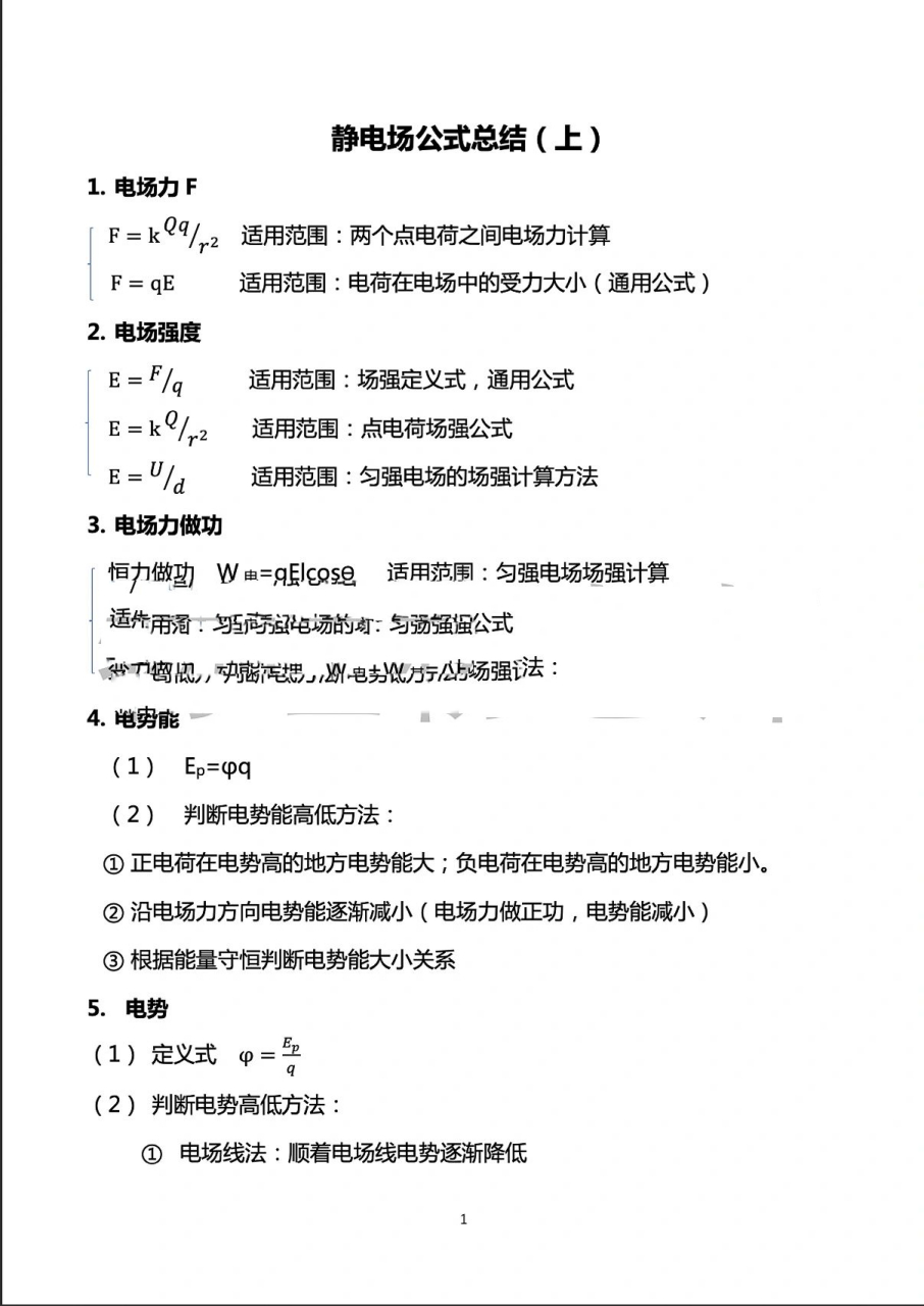 静电场公式图片