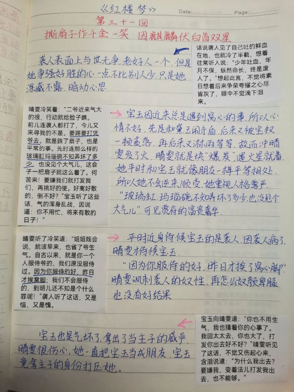《红楼梦》第31回读书笔记 撕扇子作千金一笑   因麒麟伏白首双星 第