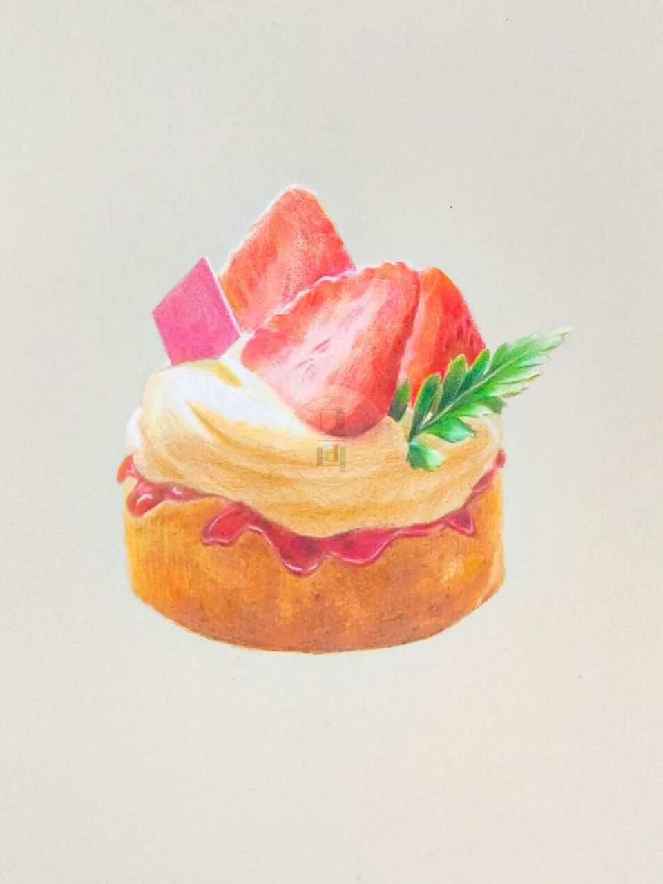 91甜度100分的草莓蛋糕彩铅教程 96绘画材料:酷喜乐白色炭笔