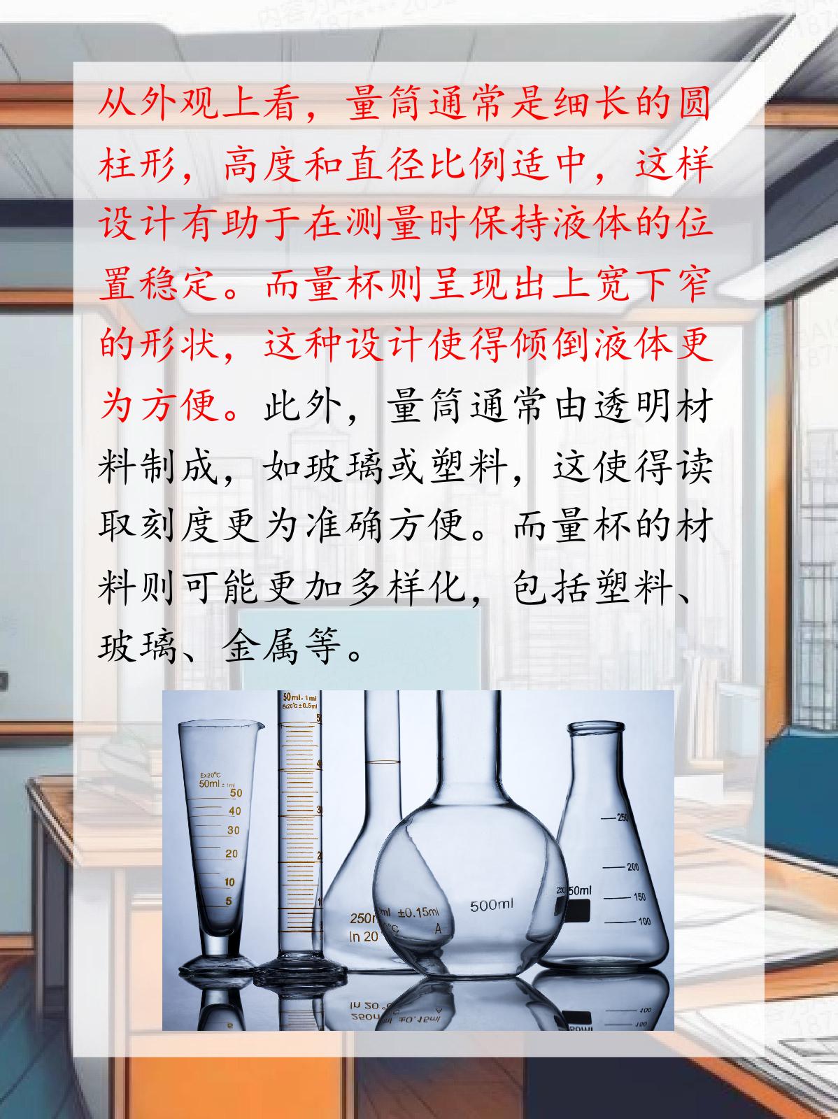 量筒和量杯的区别 我认为量筒和量杯虽然都是用于测量液体体积的工具