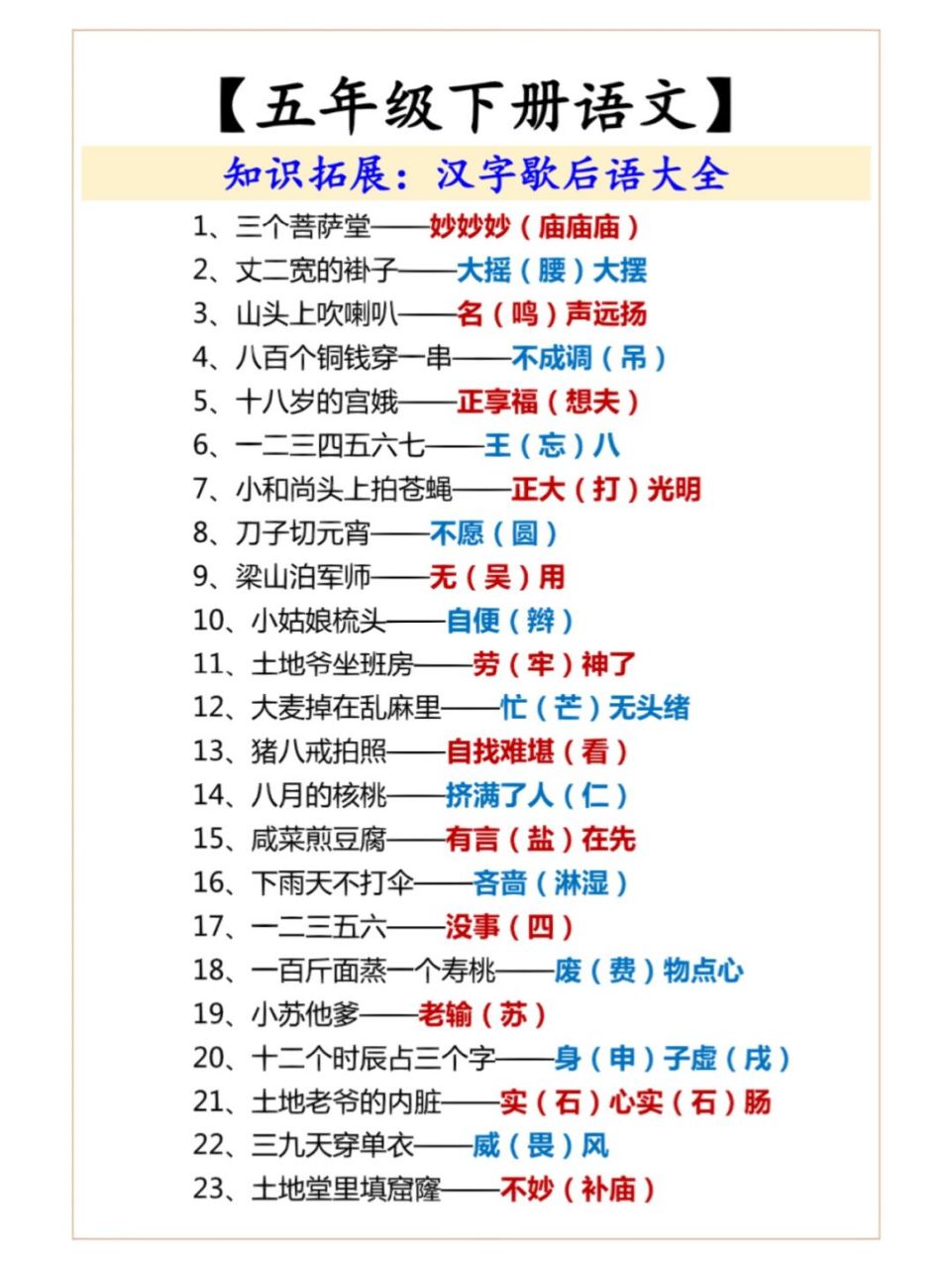 五年级语文# #神奇的汉字# #歇后语