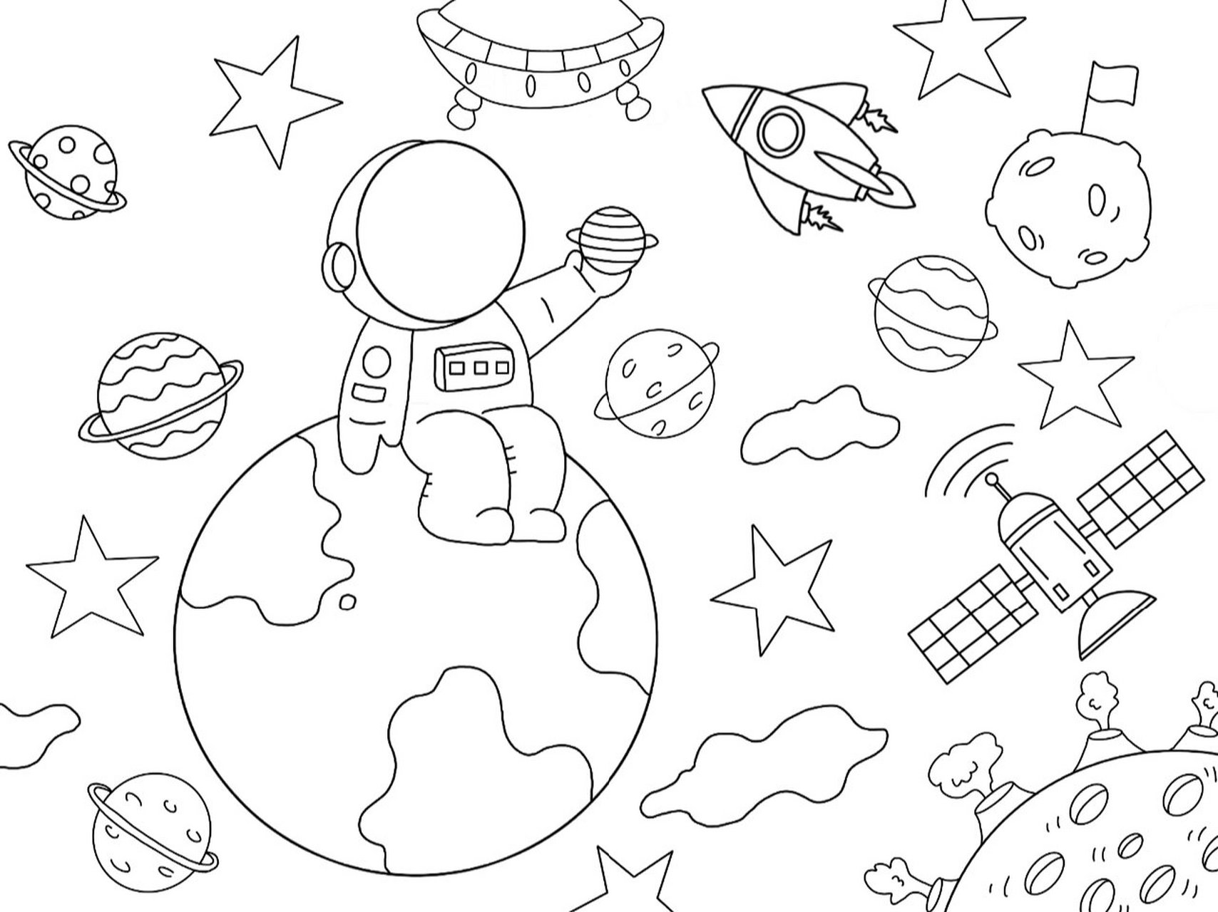 宇航员太空儿童画 我又又又来更新模板啦 拿图临摹记得 线稿在第二张