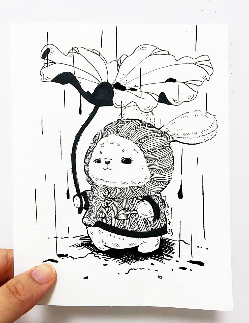 线描兔兔 总是画着画着忘记拍照,不知画到哪了才想起来,莫名的让兔子