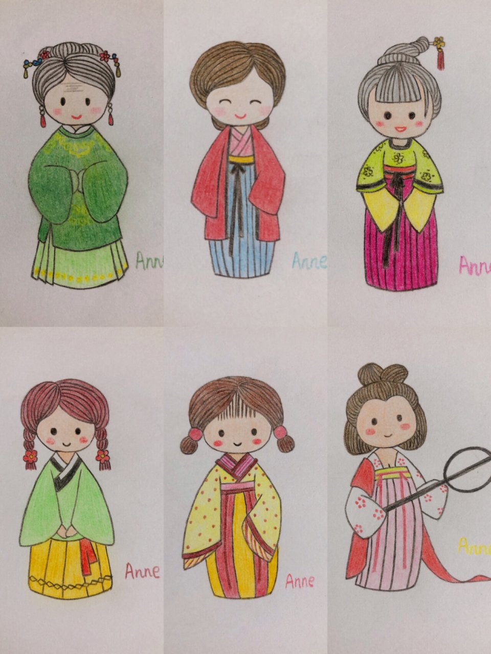 彩铅简笔画女生 可爱简单汉服小姐姐人物简笔画,先用铅笔画大概位置