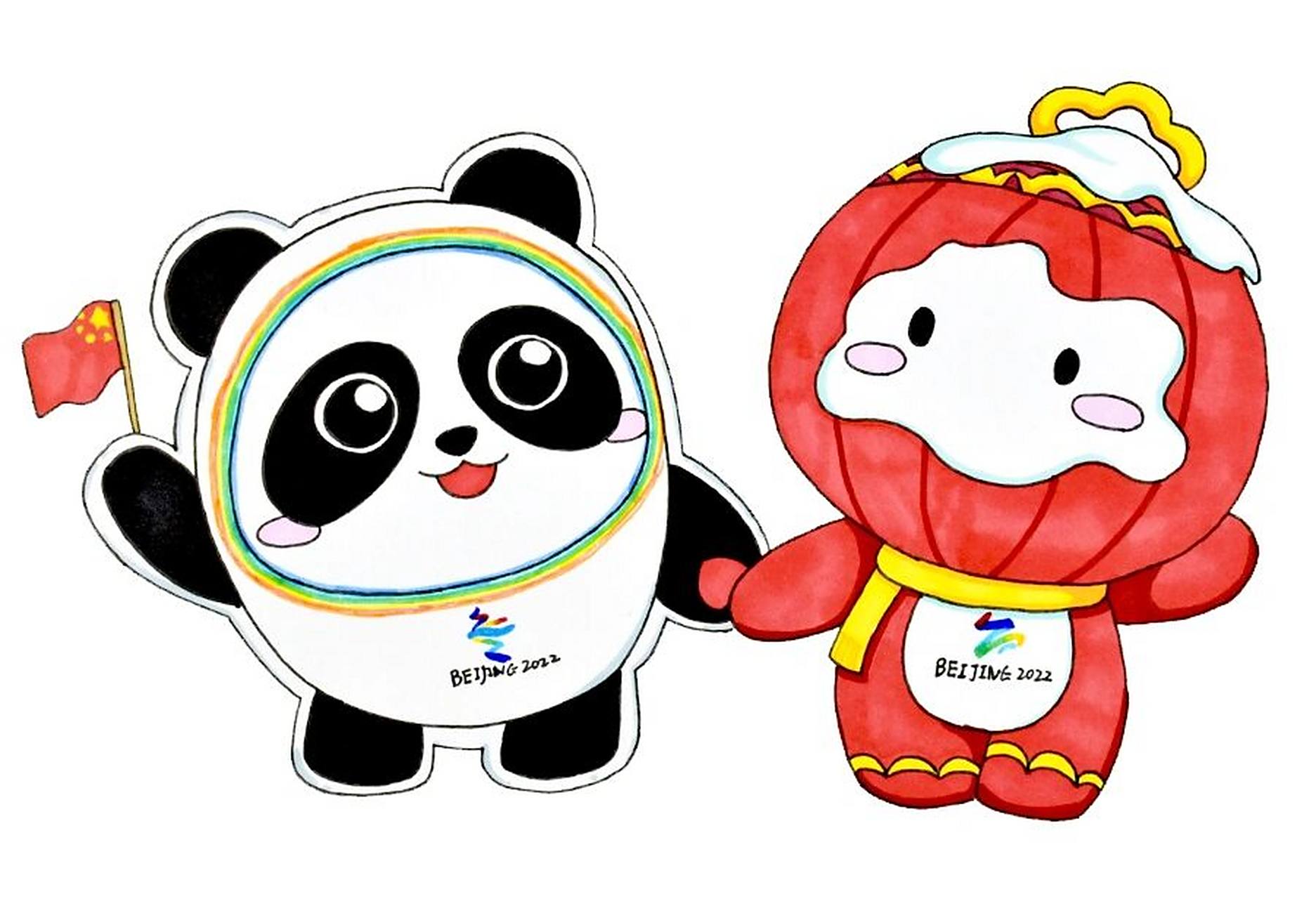 冰墩墩的设计灵感来源于中国的大熊猫,并与冰晶外