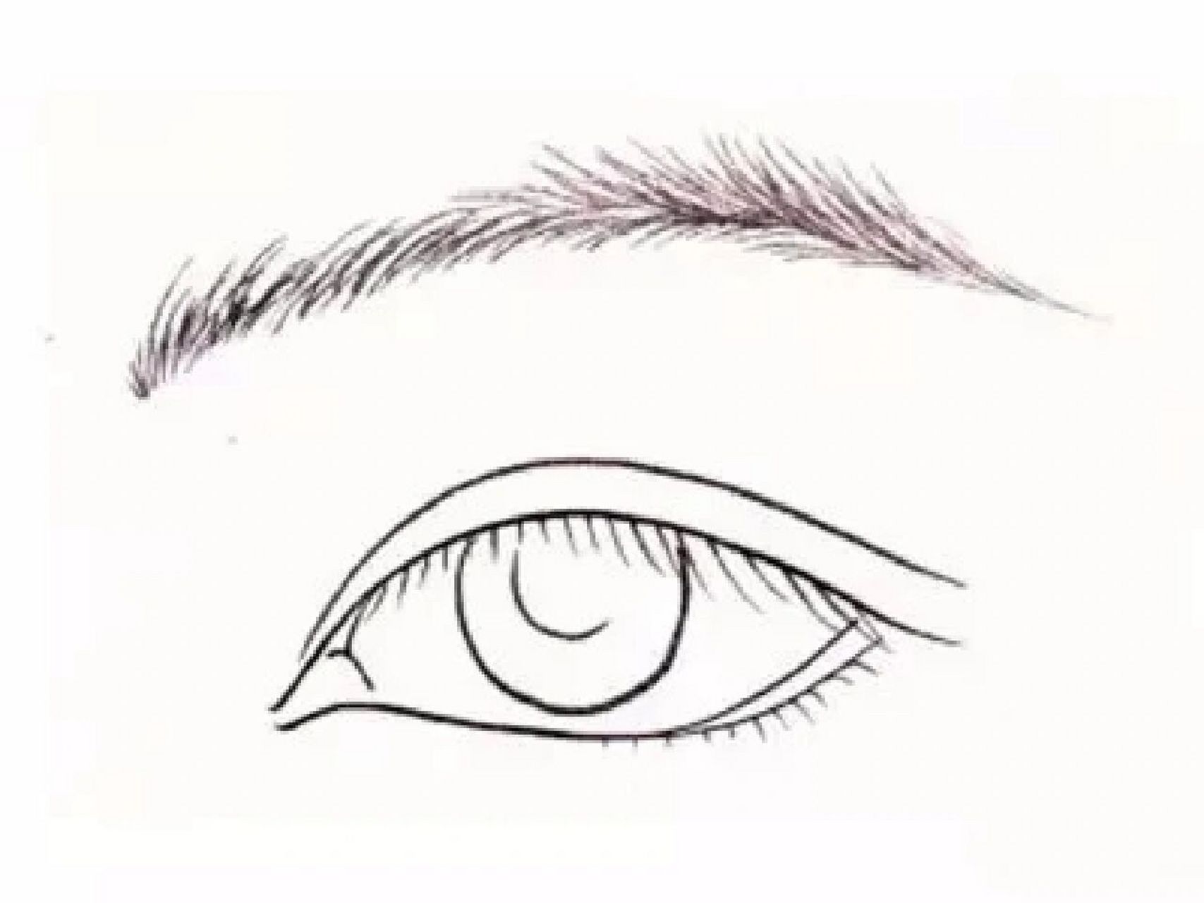 工笔画步骤分享(重彩人物眼睛画法) 步骤一:用中淡墨勾出眼和眉毛.