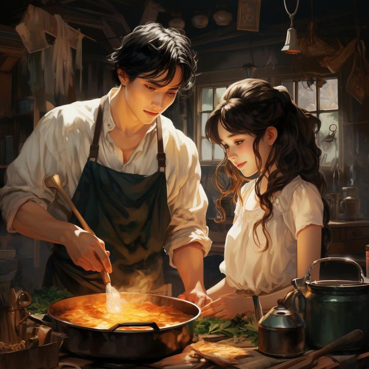 一起下厨的小情侣 ai绘画头像情侣头像情头