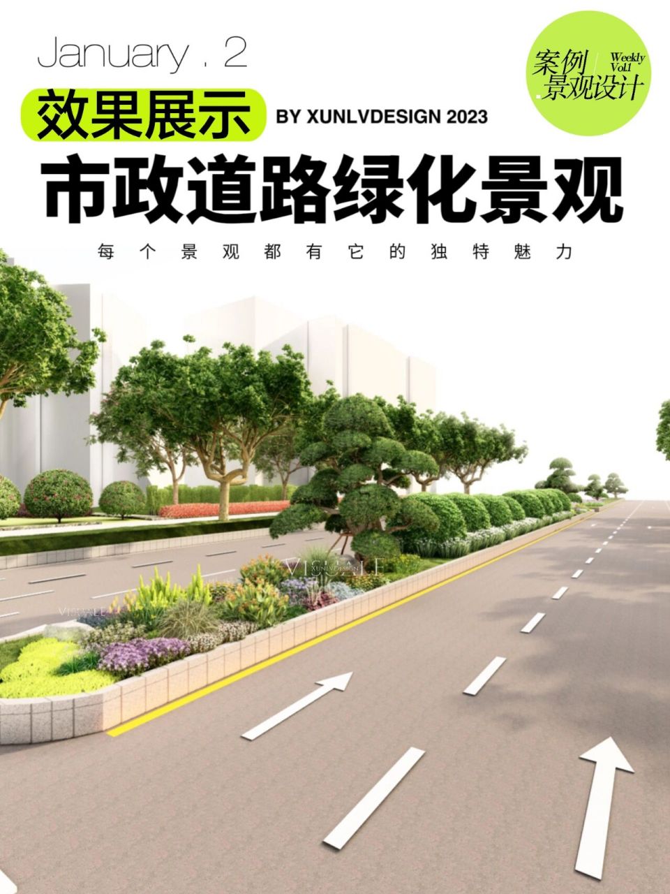 01市政道路|绿化带花境提升 设计效果展示 中分带:采用花境植物组团