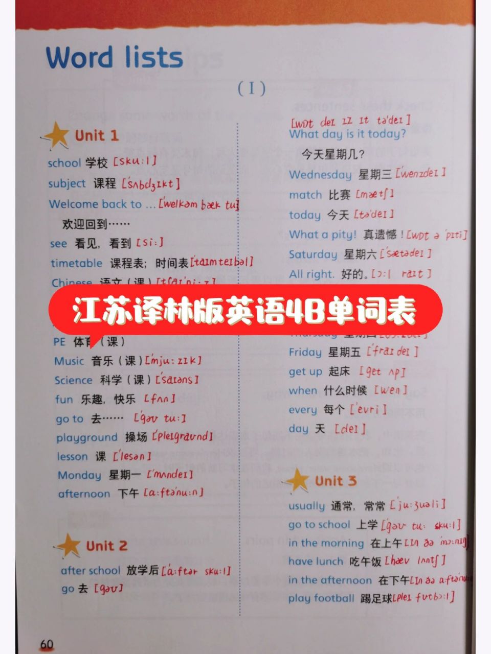 江苏译林版英语4年级下册单词表