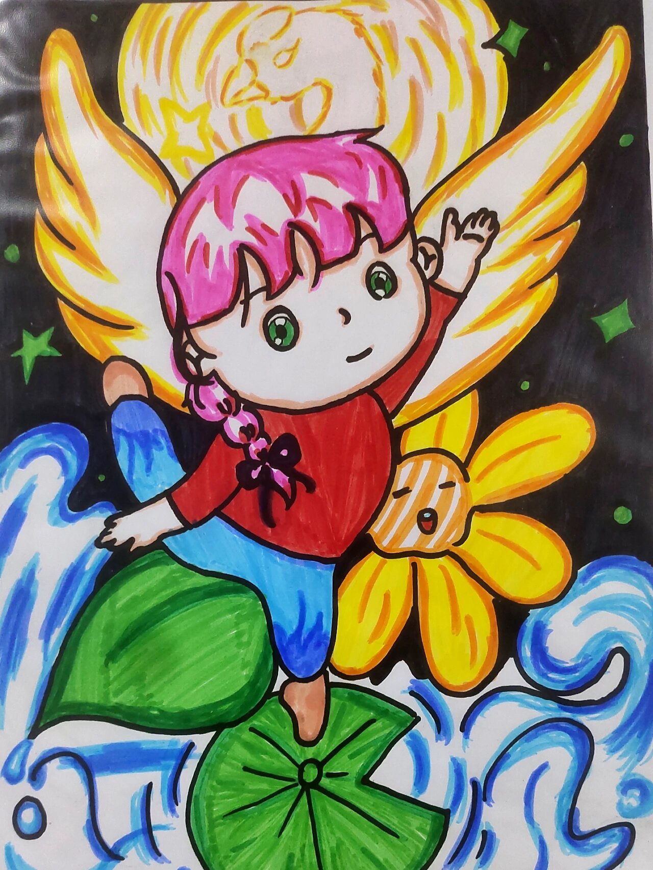 原创 儿童画主题画跳舞的小女孩